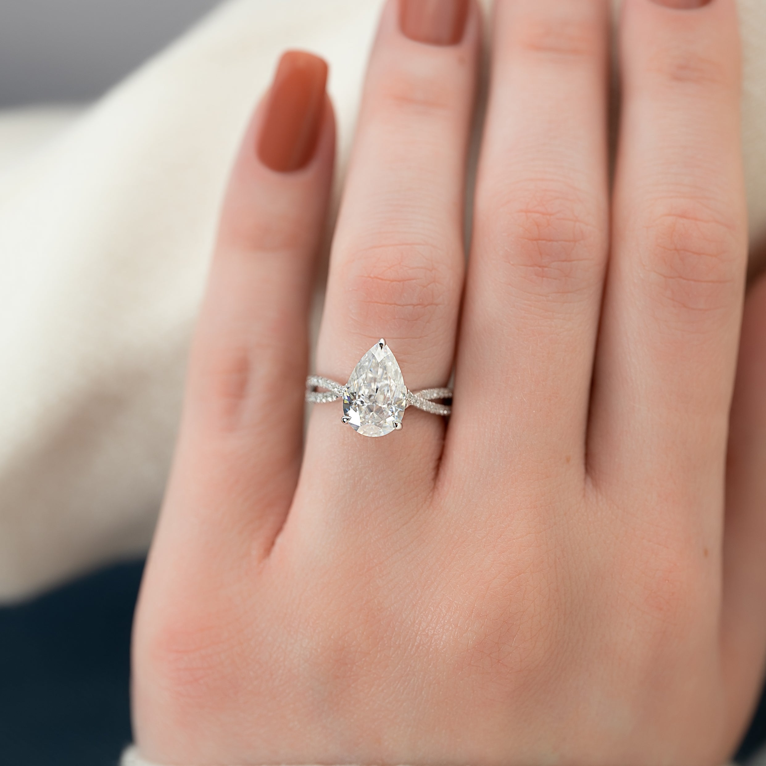 1.0 - 3.0 CT Pear Cut Lab Grown Diamond Twisted Setting Engagement Ring
