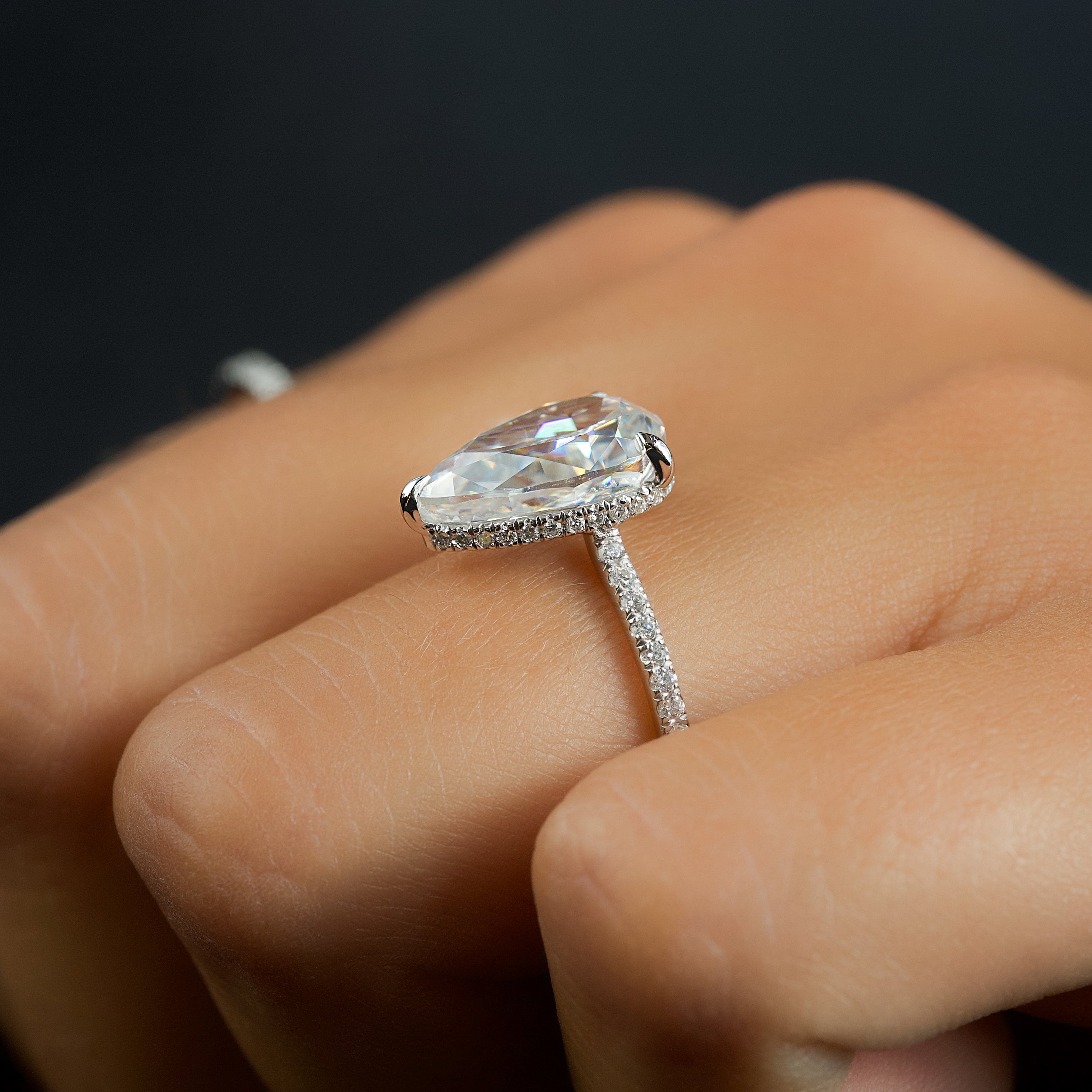 2.0 - 4.0 CT Pear Cut Lab Grown Diamond Hidden Halo & Pave Engagement Ring