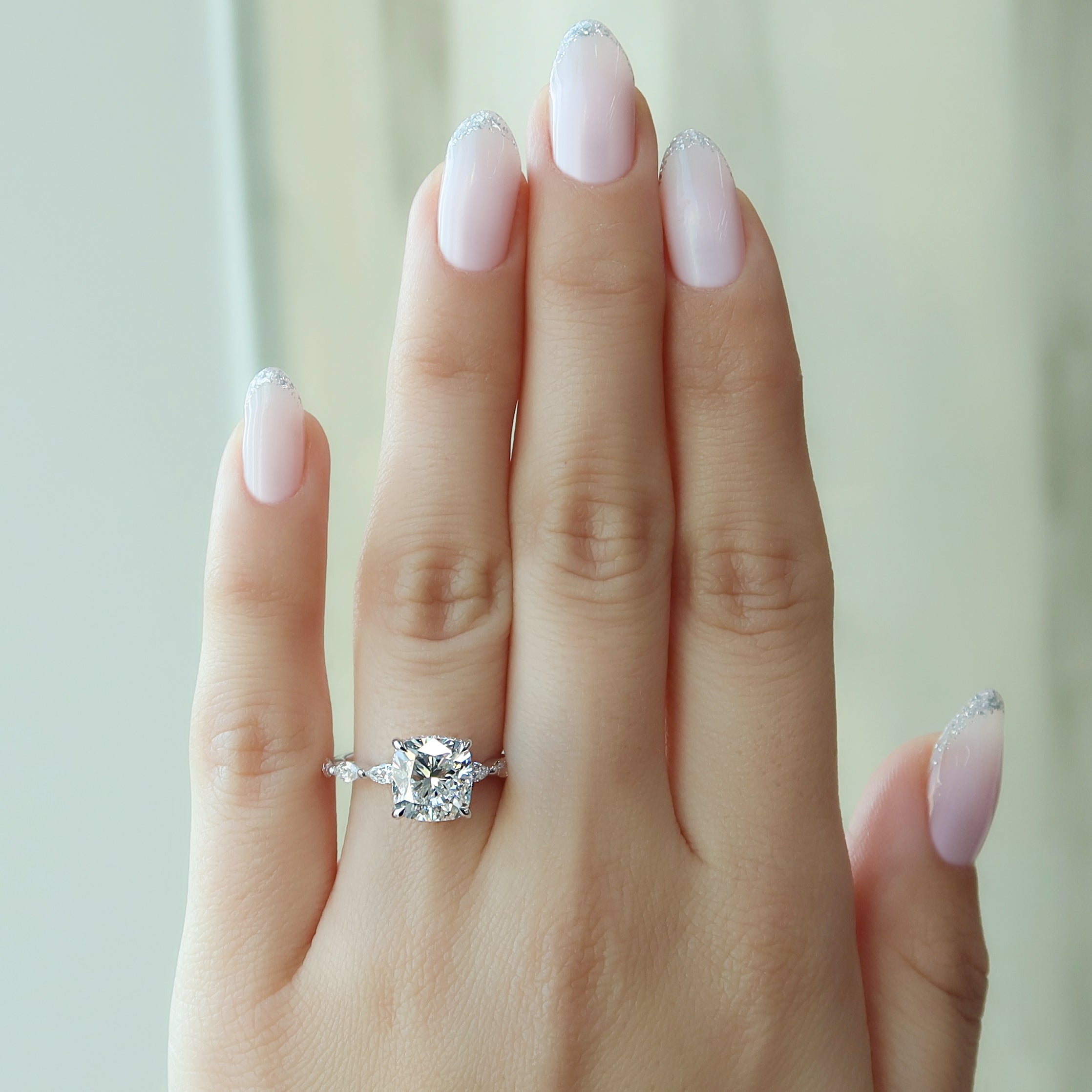 1.0 - 3.0 CT Cushion Cut Lab Grown Diamond Hidden Halo & Pave Engagement Ring