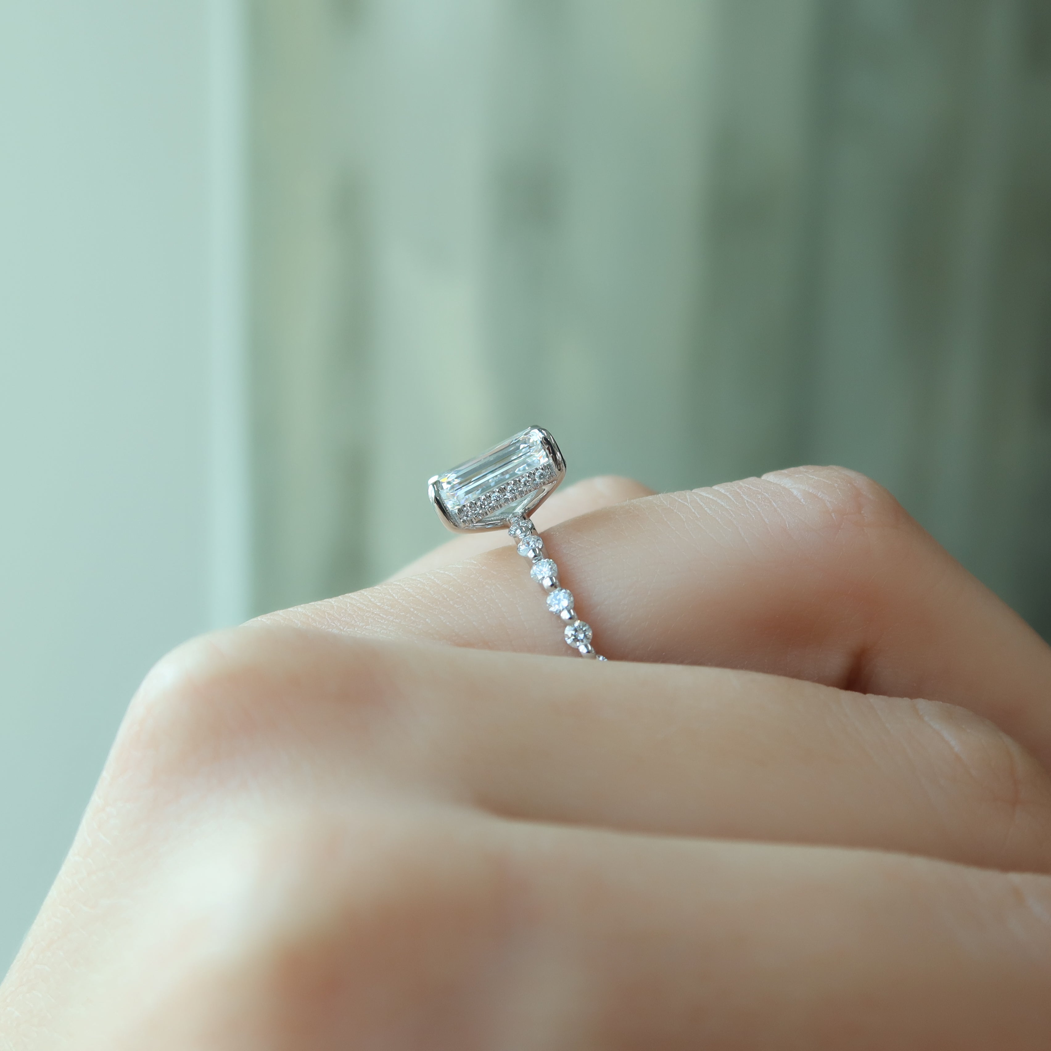 2.0- 4.0 CT Emerald Cut  Lab Grown Diamond Hidden Halo & Pave Engagement Ring