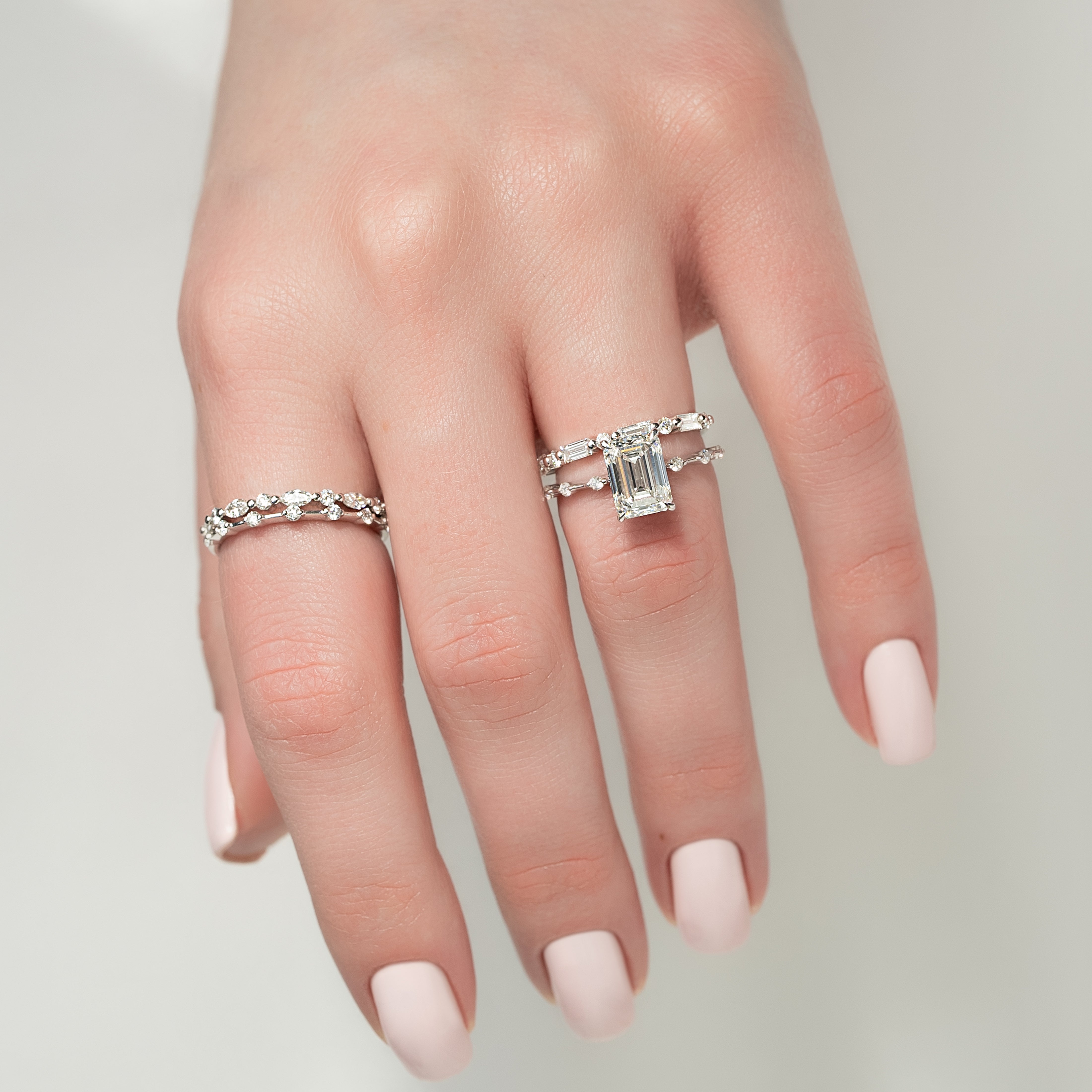 1.50 - 3.50 CT Emerald Cut Lab Grown Diamond Dainty Pave Engagement Ring