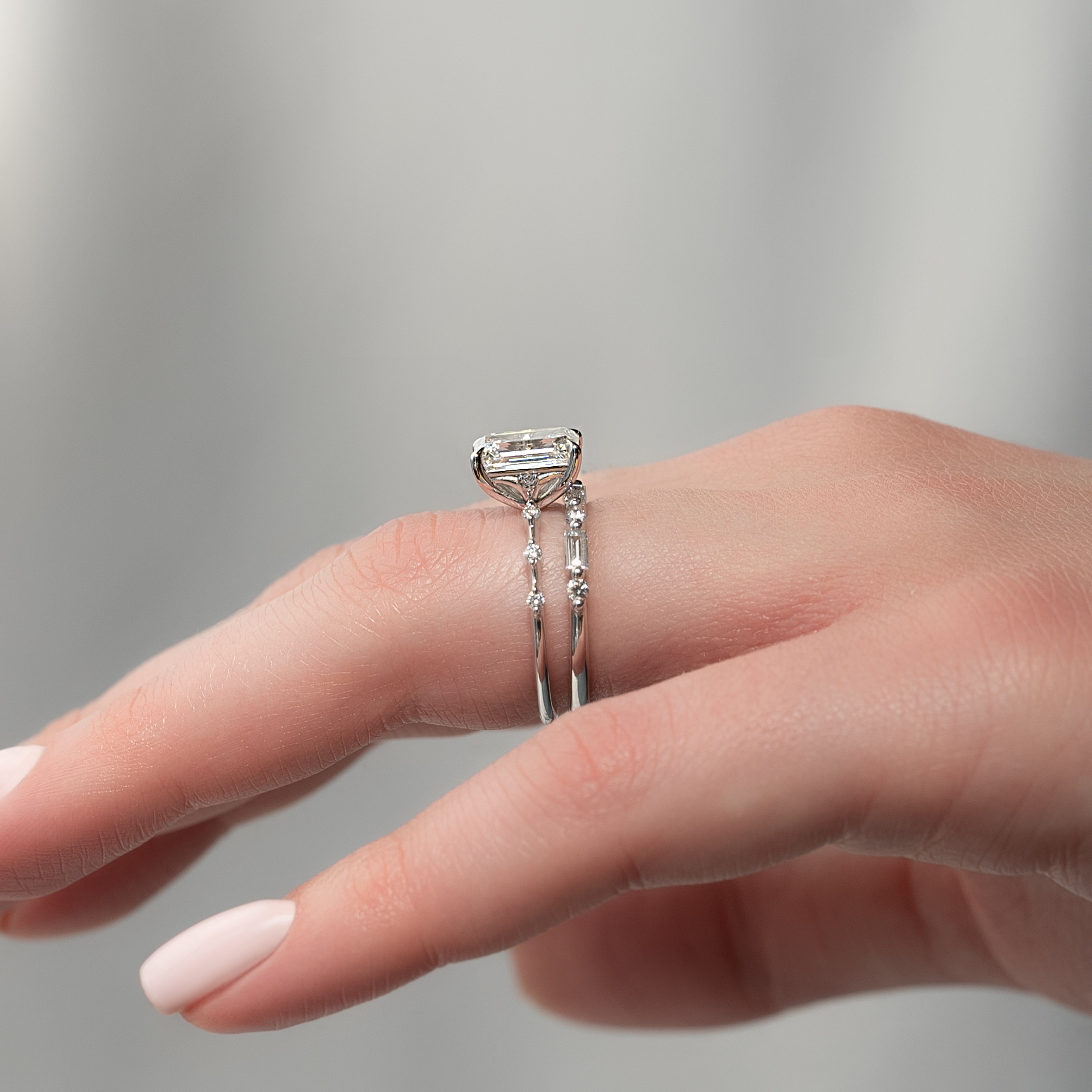 1.50 - 3.50 CT Emerald Cut Lab Grown Diamond Dainty Pave Engagement Ring