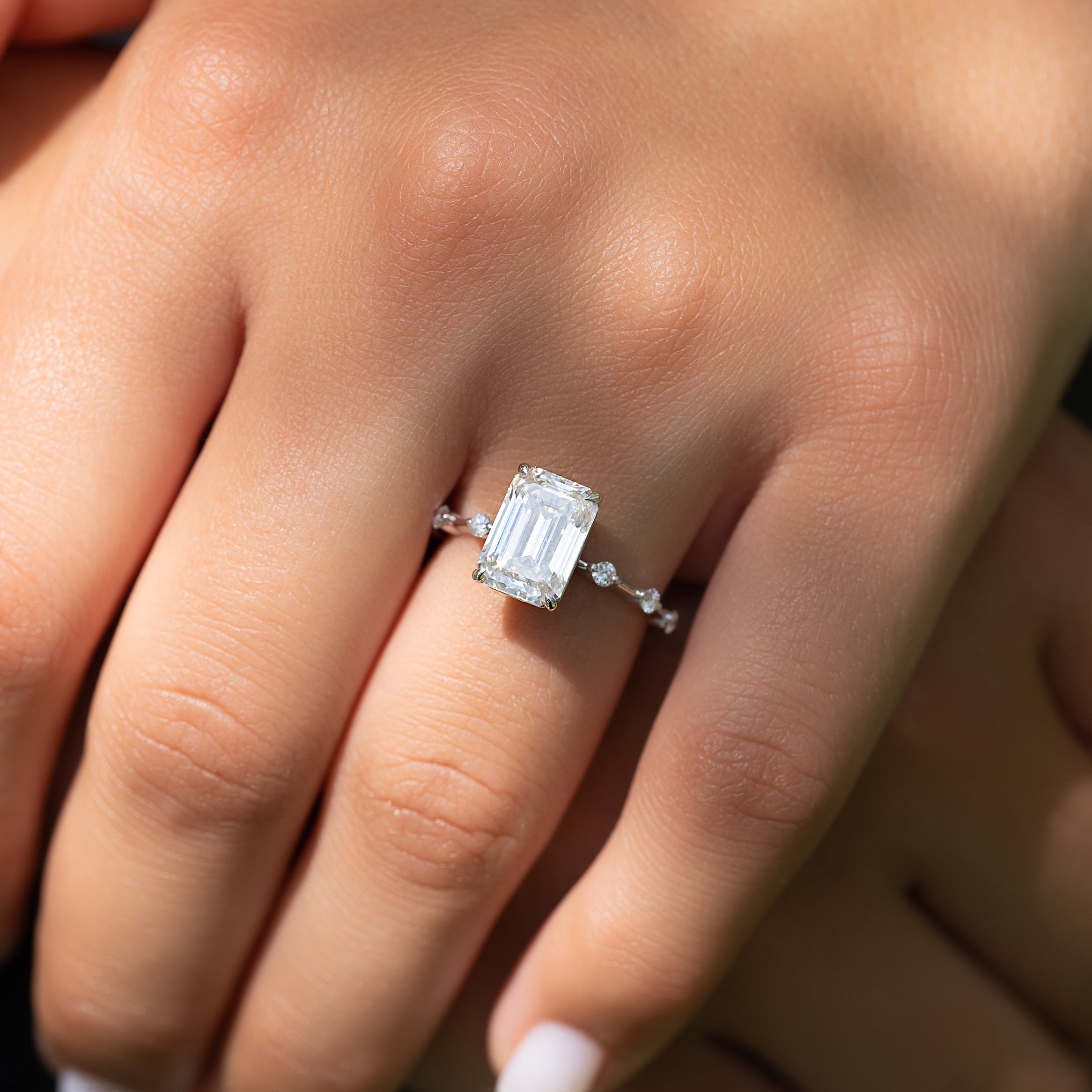 1.50 - 3.50 CT Emerald Cut Lab Grown Diamond Dainty Pave Engagement Ring