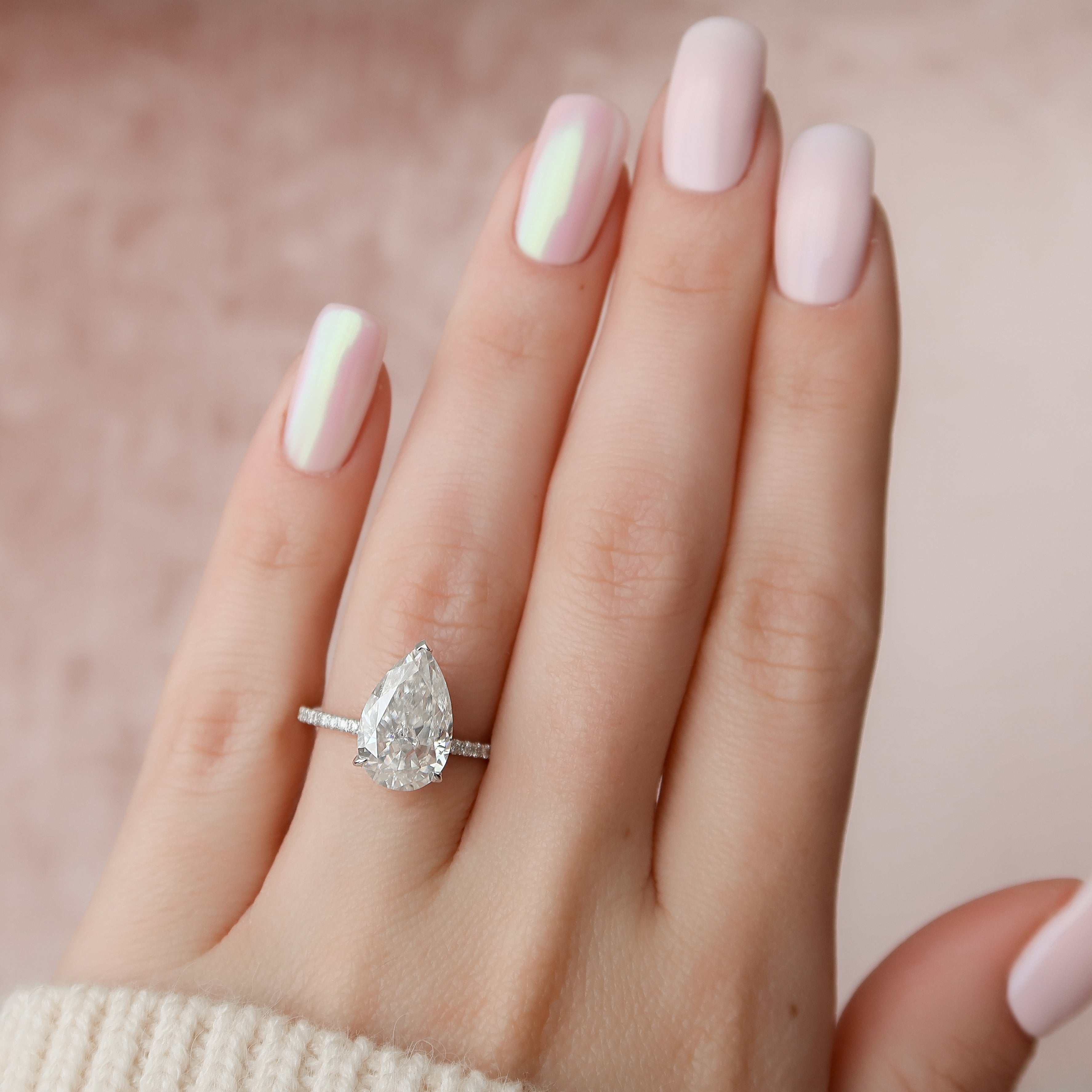 1.50 - 3.50 CT Pear Cut Lab Grown Diamond Hidden Halo & Pave Engagement Ring