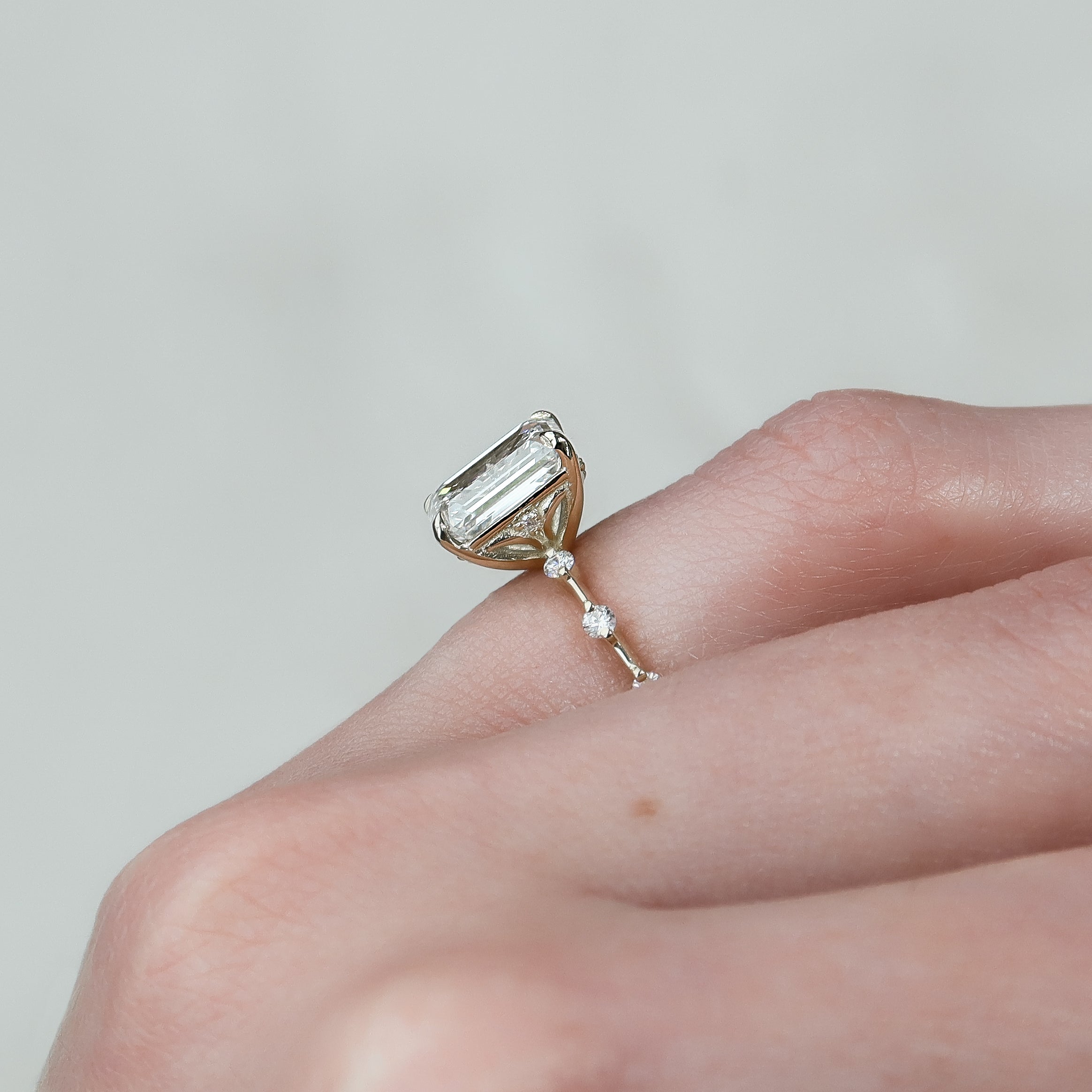 1.50 - 3.50 CT Emerald Cut Lab Grown Diamond Dainty Pave Engagement Ring