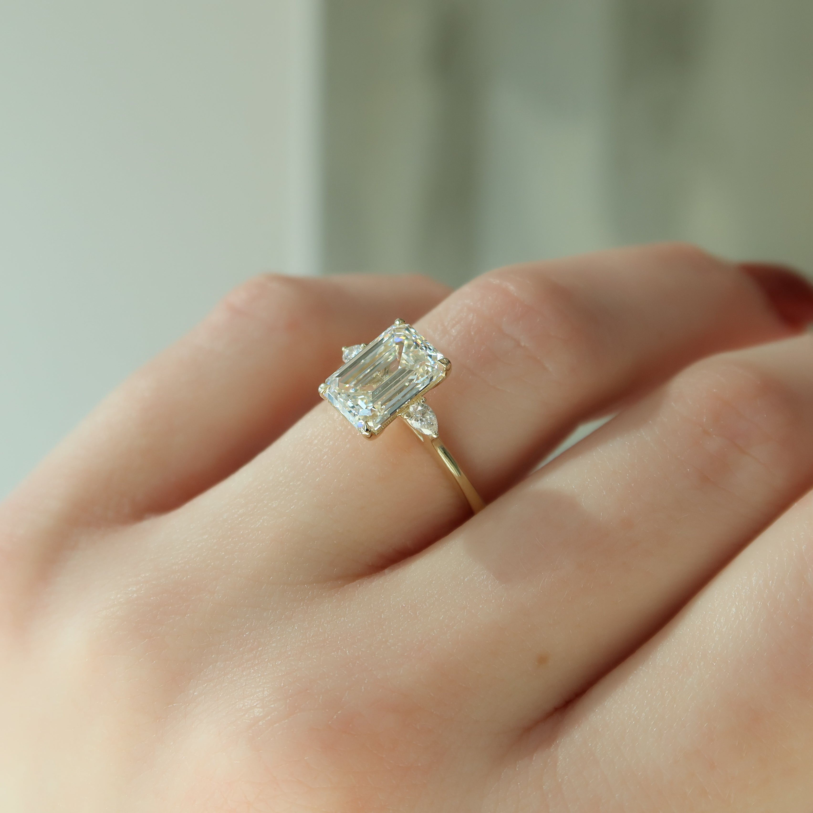 2.0 - 4.0 CT Emerald Cut  Lab Grown Diamond Three Stone Style Engagement Ring