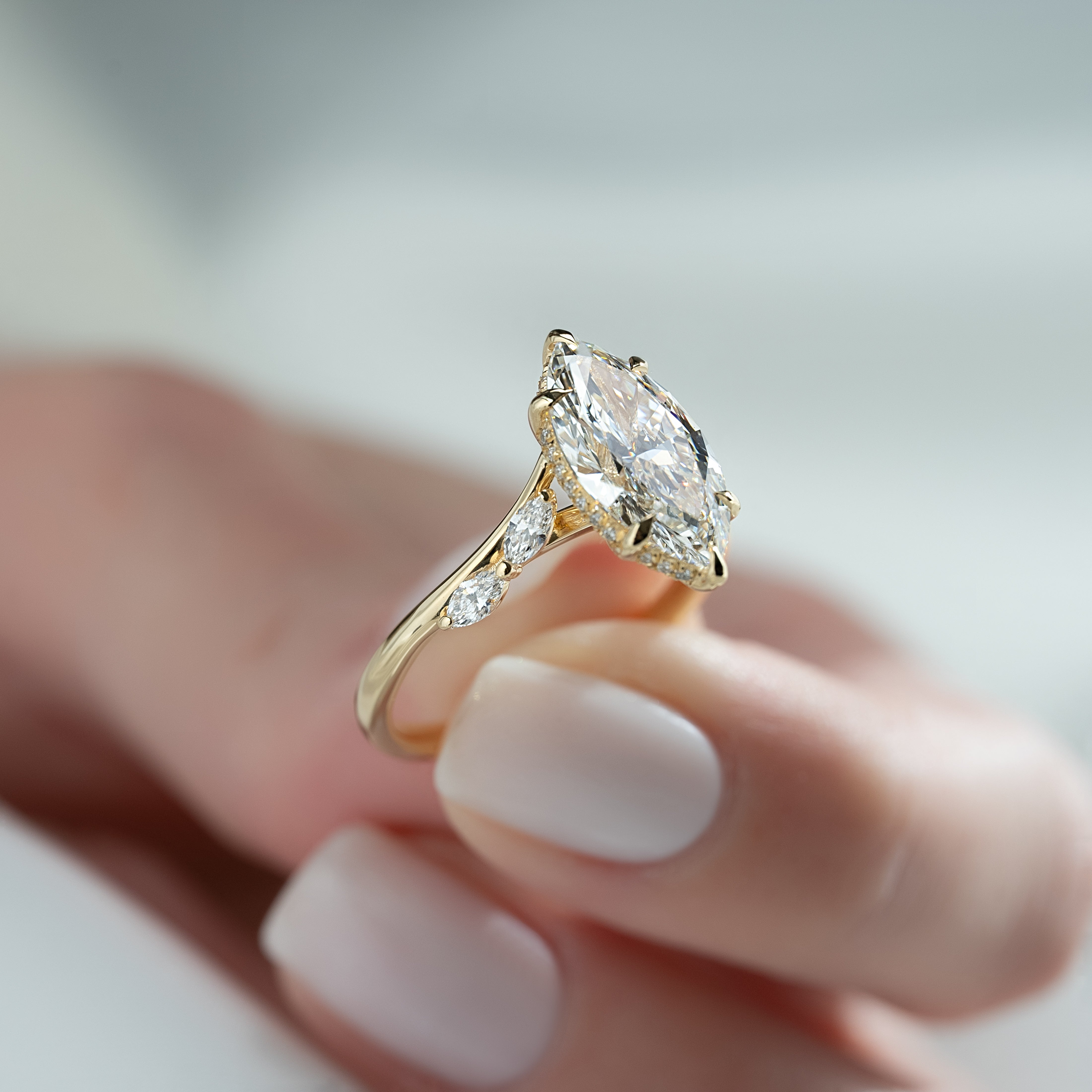 2.0 - 4.0 CT Marquise shaped  Lab Grown Diamond Cluster-Setting Engagement Ring