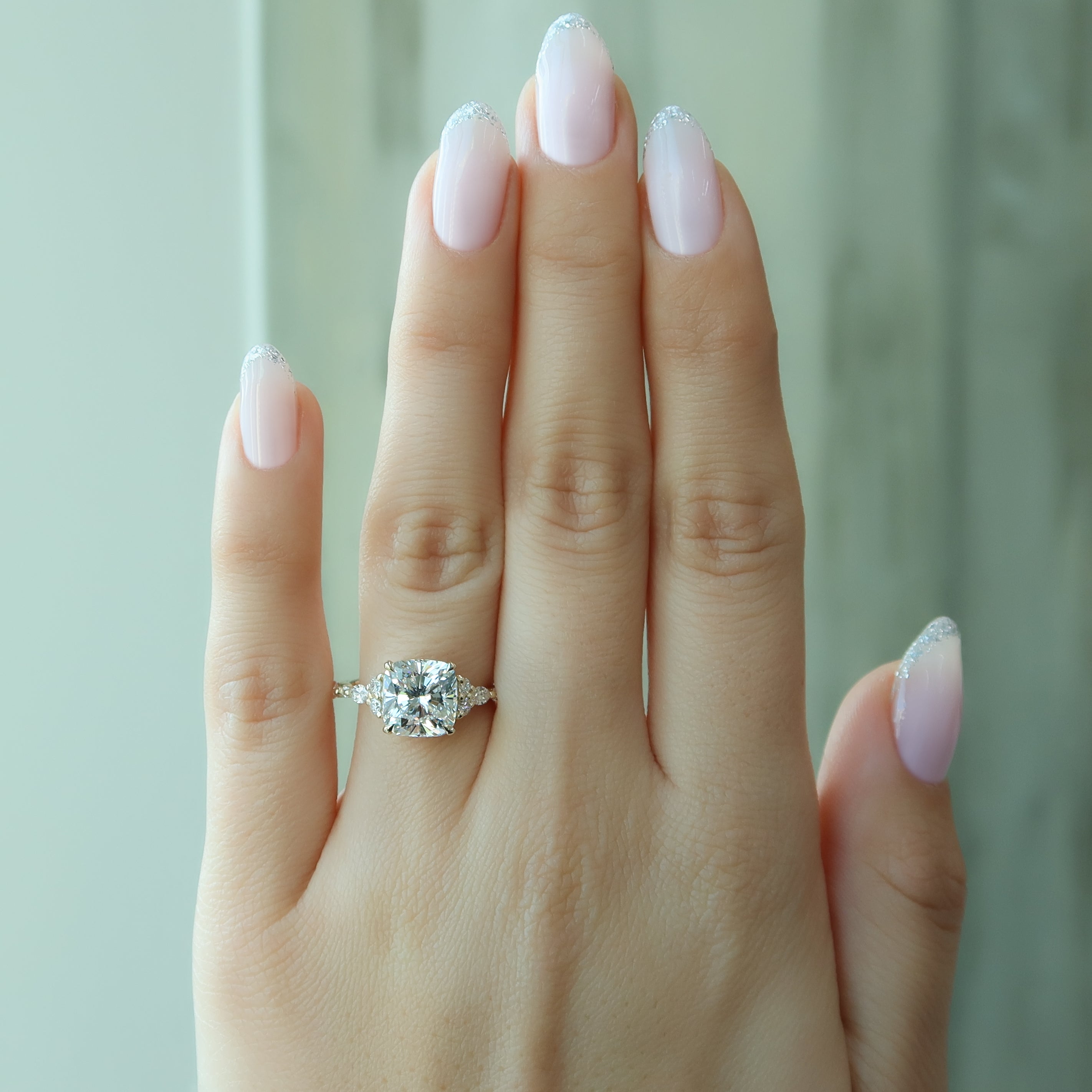 2.0 - 4.0 CT Cushion Cut Lab Grown Diamond Pave Setting Engagement Ring