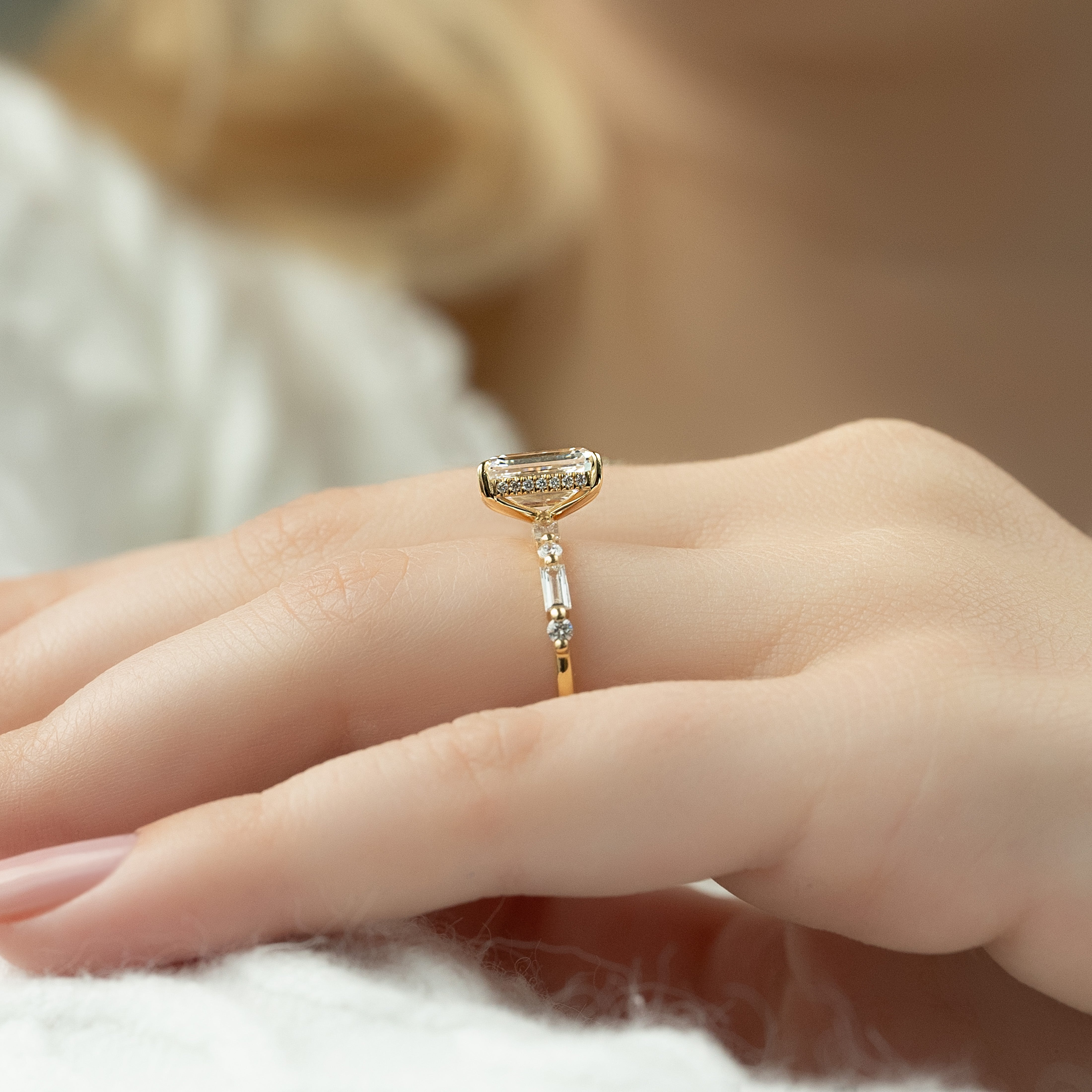 2.0 -4.0 CT Emerald Cut Hidden Halo Pave Engagement Ring