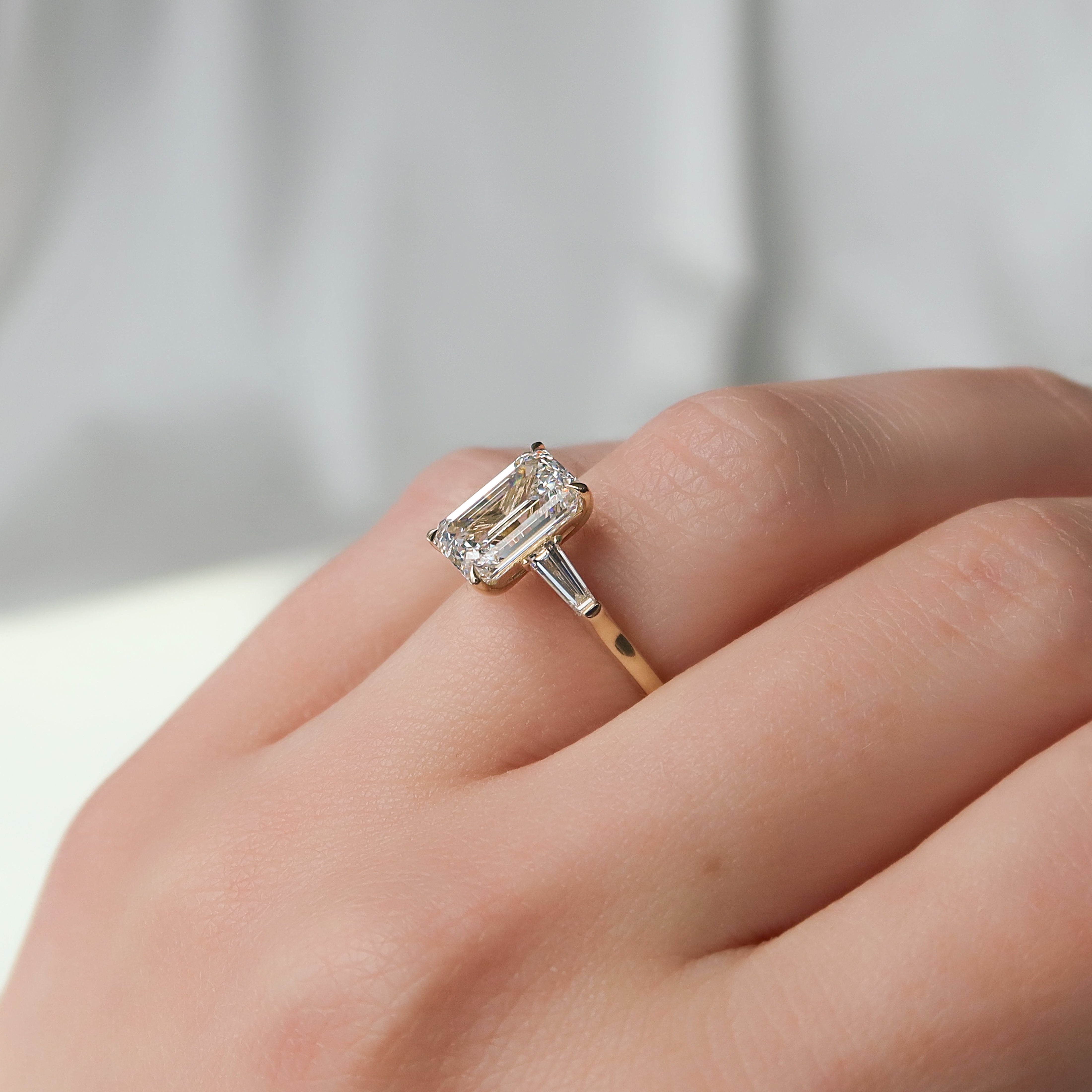 2.0 - 4.0 CT Emerald Cut Lab Grown Diamond Three Stone Engagement Ring