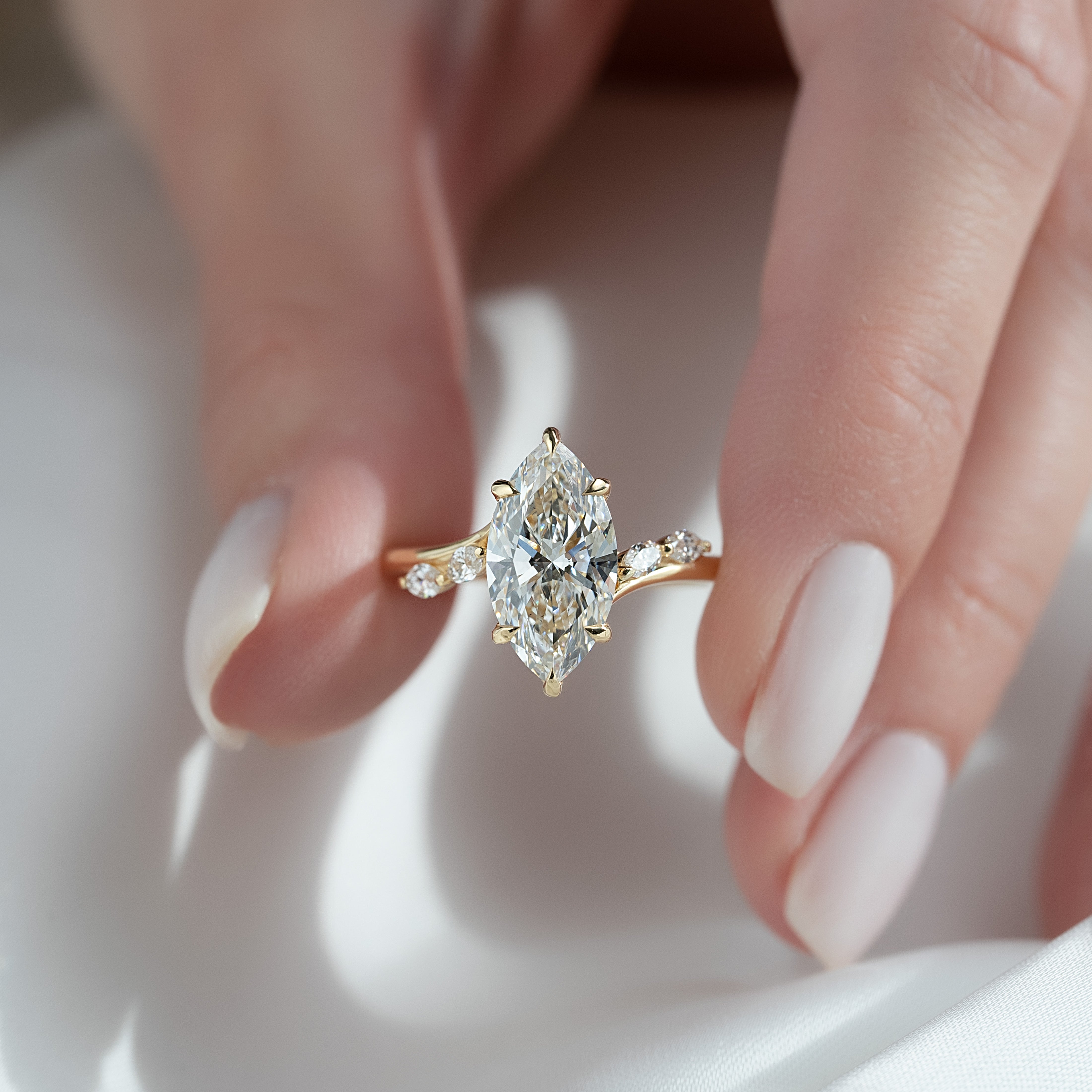 2.0 - 4.0 CT Marquise shaped  Lab Grown Diamond Cluster-Setting Engagement Ring