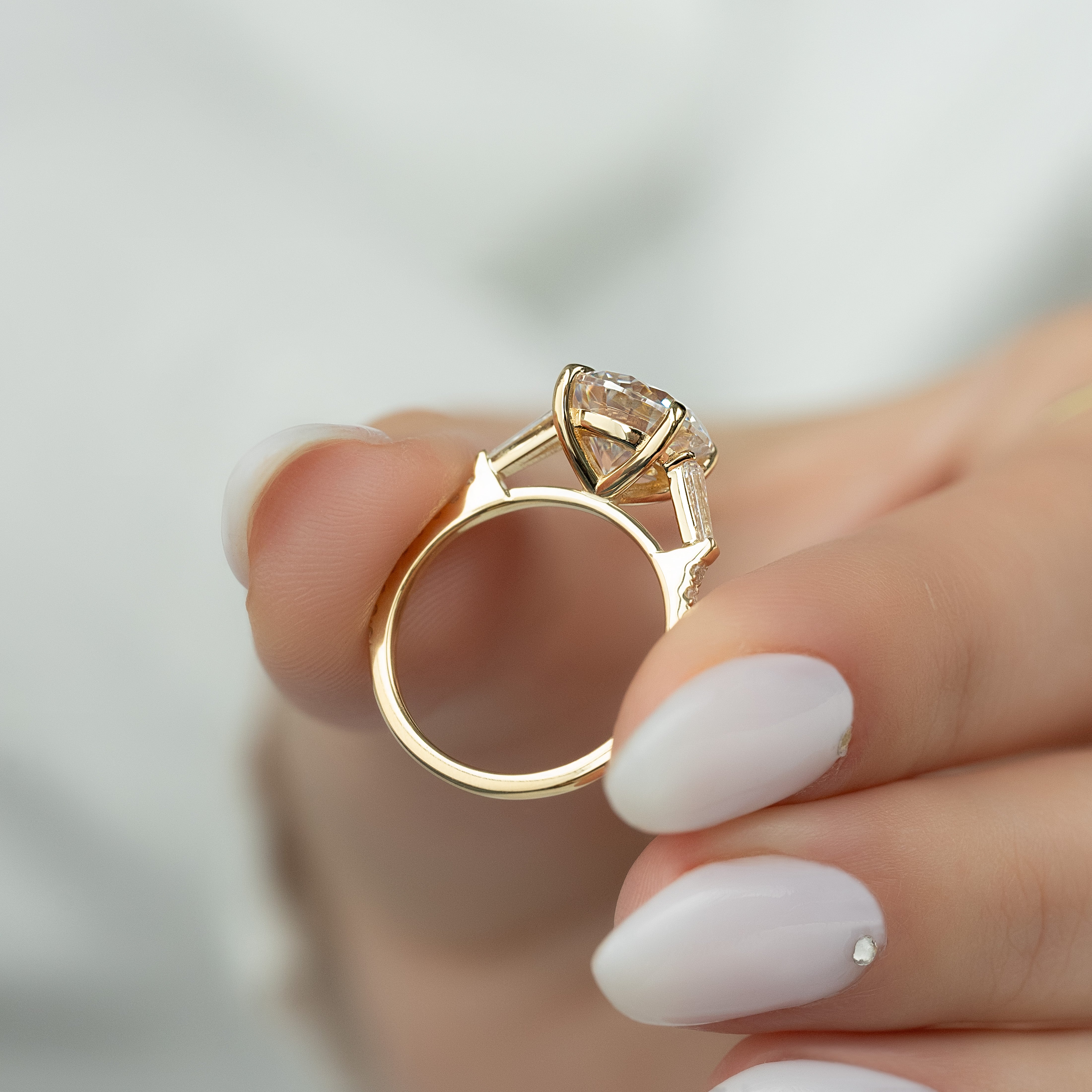 Round cut moissanite pave setting engagement ring in white gold, 2.0-4.0 CT