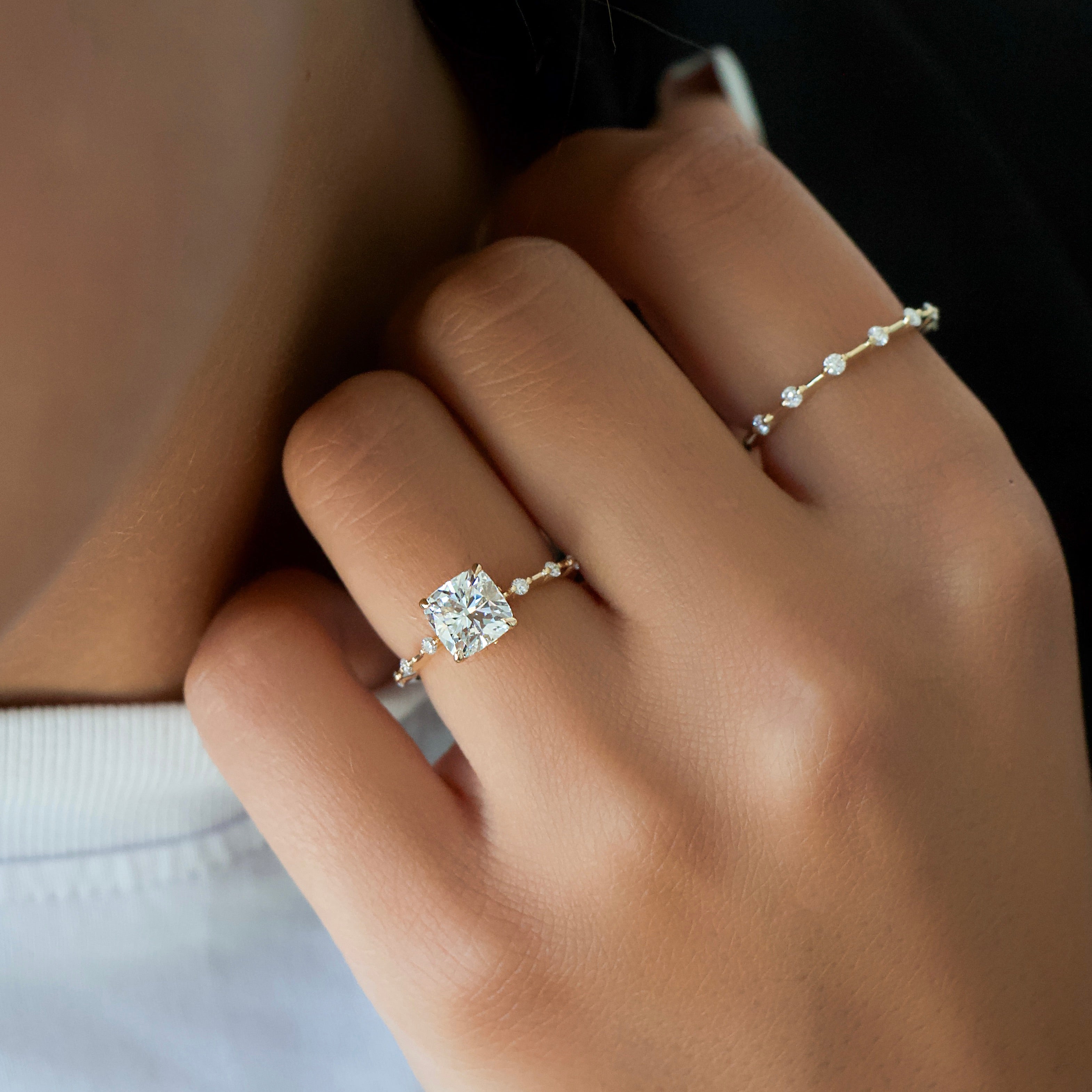 2.0 - 4.0 CT Cushion Cut Lab Grown Diamond Dainty Engagement Ring