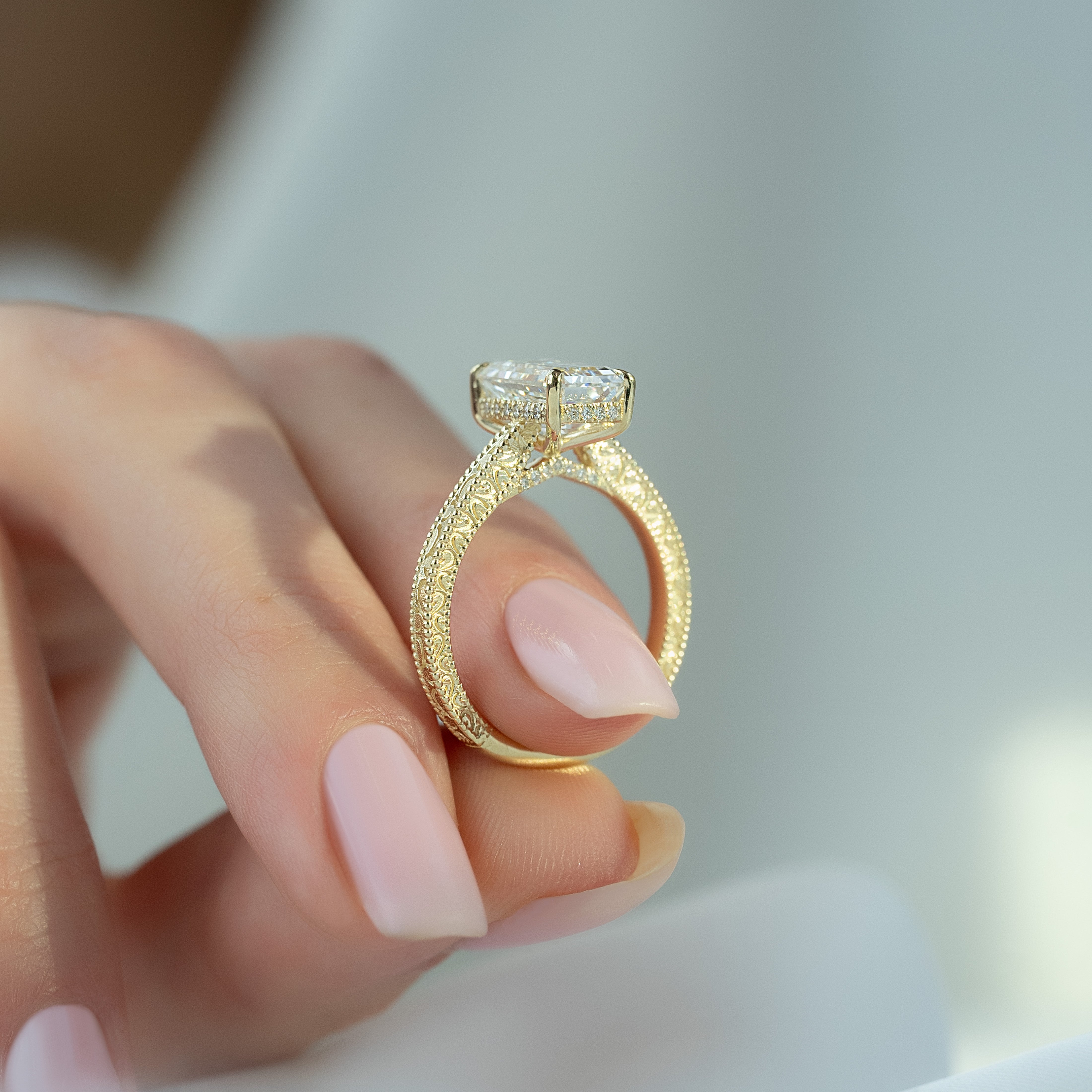 1.50 - 3.50 CT Emerald Cut Lab Grown Diamond vintage Engagement Ring