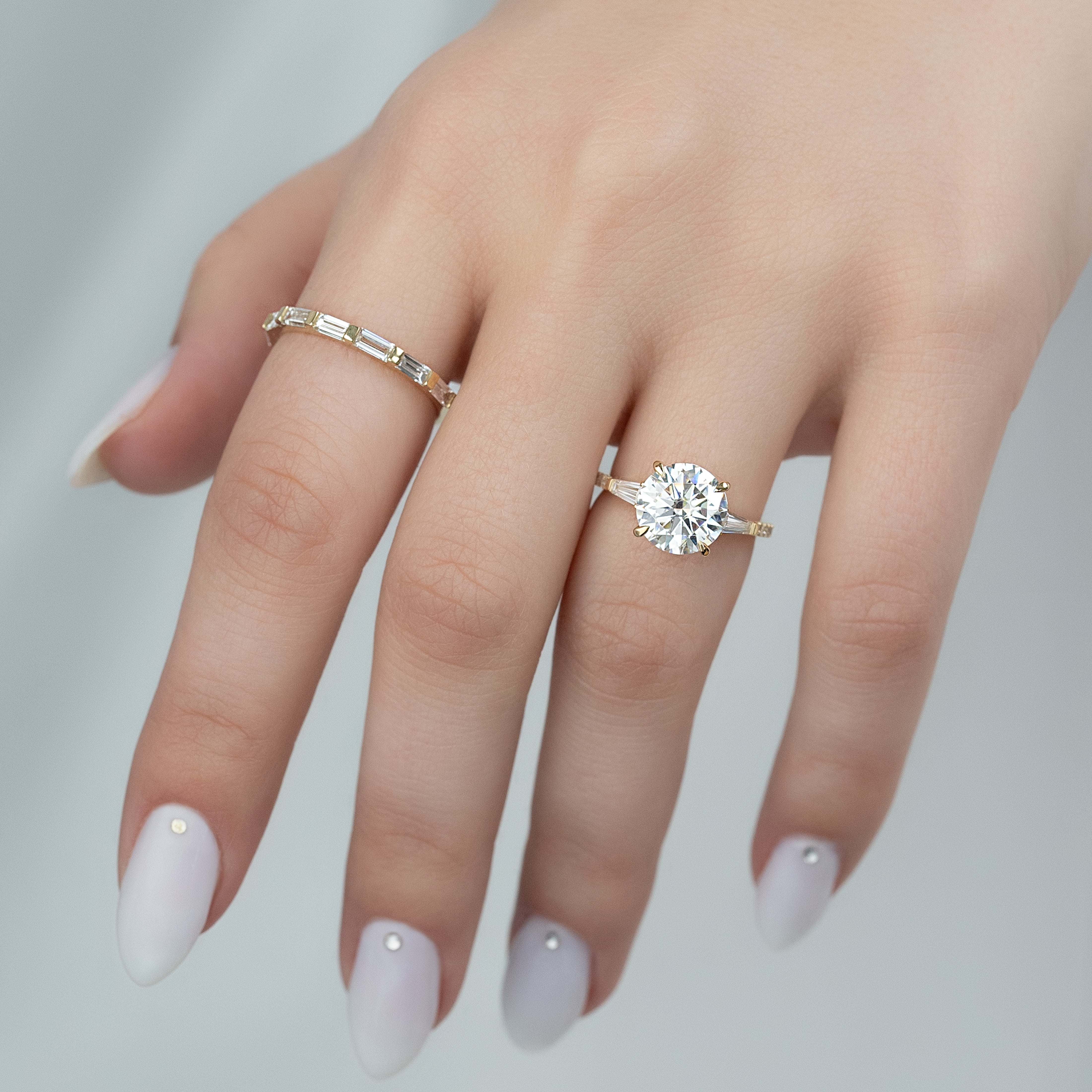 Round cut moissanite pave setting engagement ring in white gold, 2.0-4.0 CT