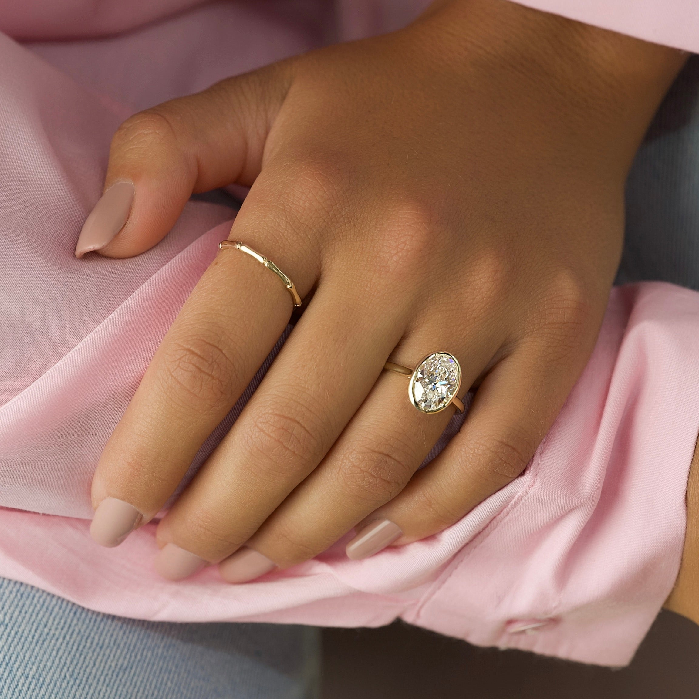2.0 -4.0 CT Oval Cut CVD Diamond Bezel Hidden halo Engagement Ring