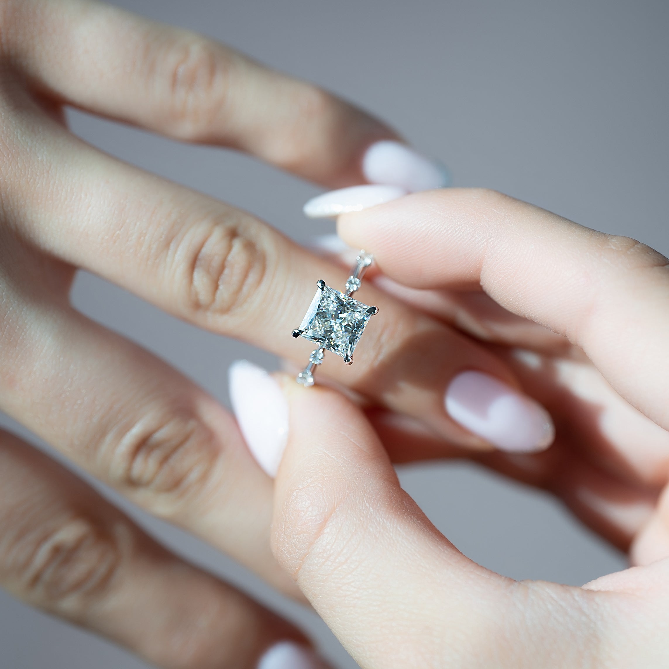 1.0 - 3.50 CT Princess Cut Lab Grown Diamond Dainty Style Engagement Ring