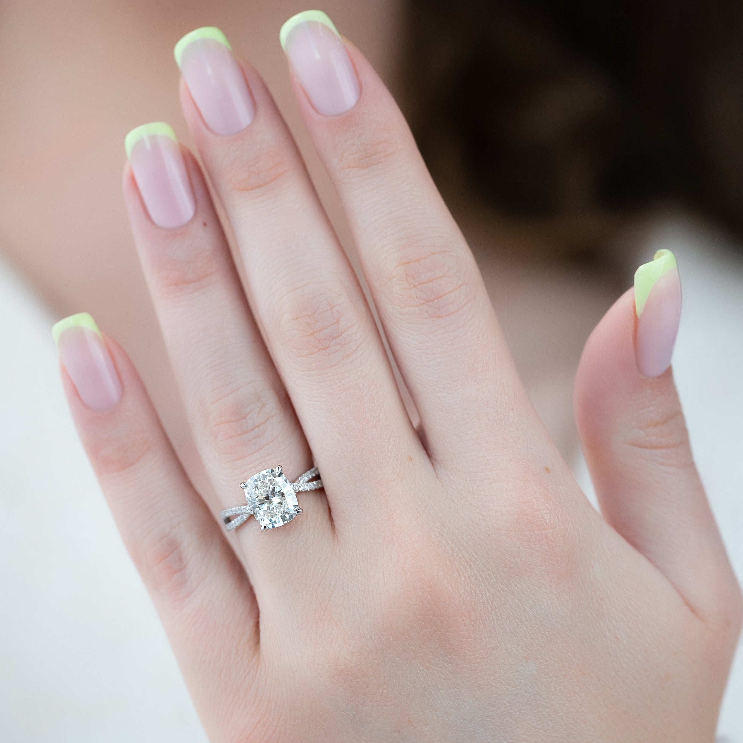 2.0 - 4.0 CT Elongated Cushion Cut Lab Grown Diamond Twisted Pave Style Engagement Ring