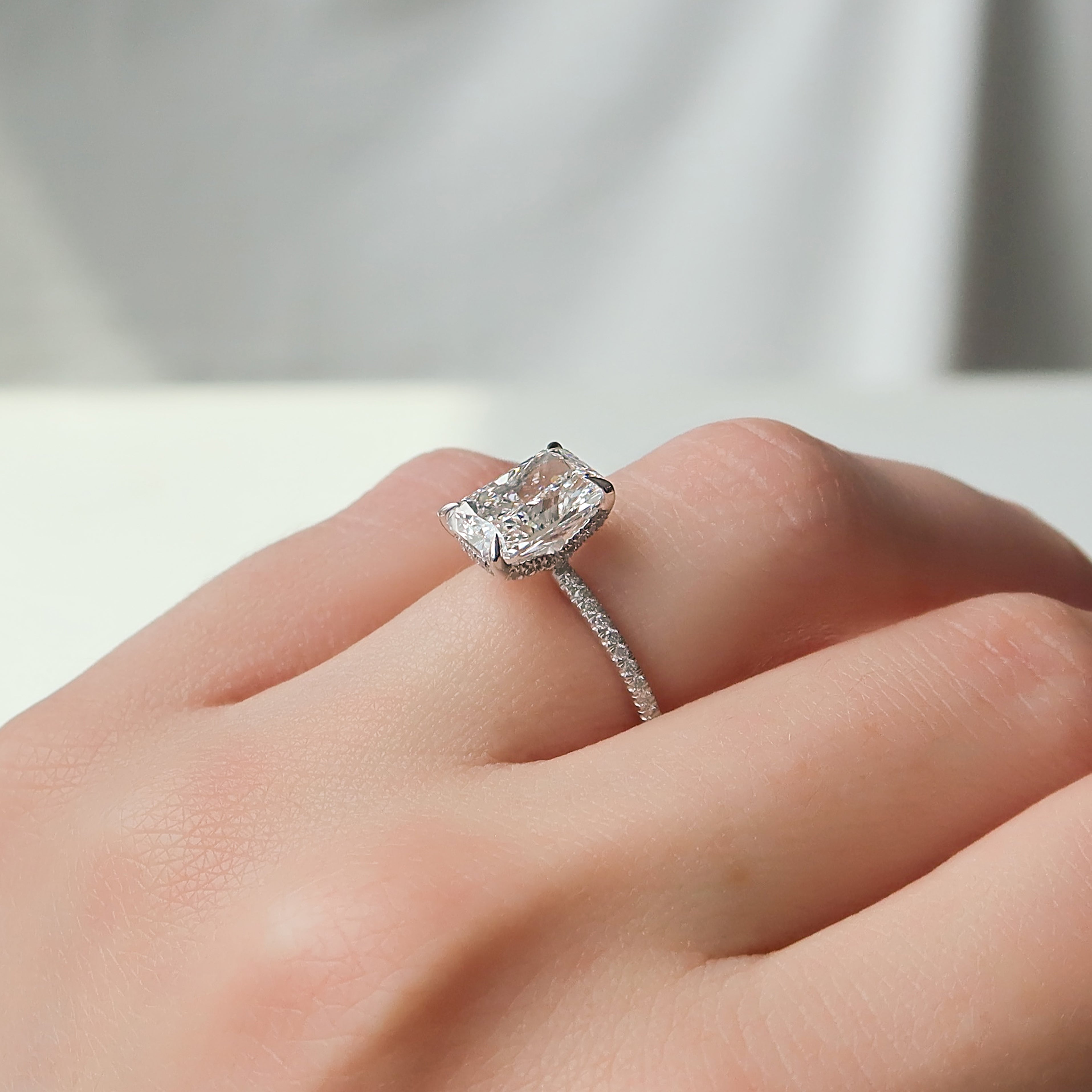 2.0 - 4.0 CT Radiant Cut CVD Diamond Pave Engagement Ring