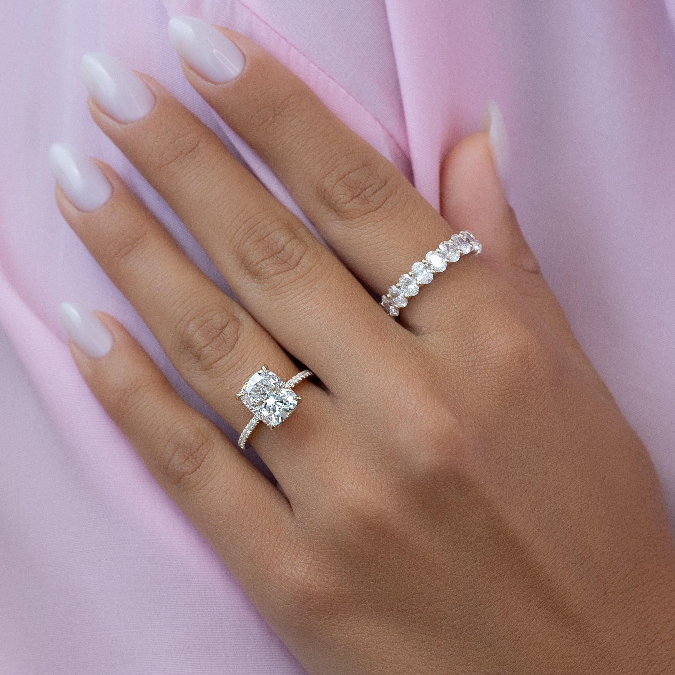 2.0 - 4.0 CT Elongated Cushion Cut Lab Grown Diamond Hidden Halo & Pave Style Engagement Ring