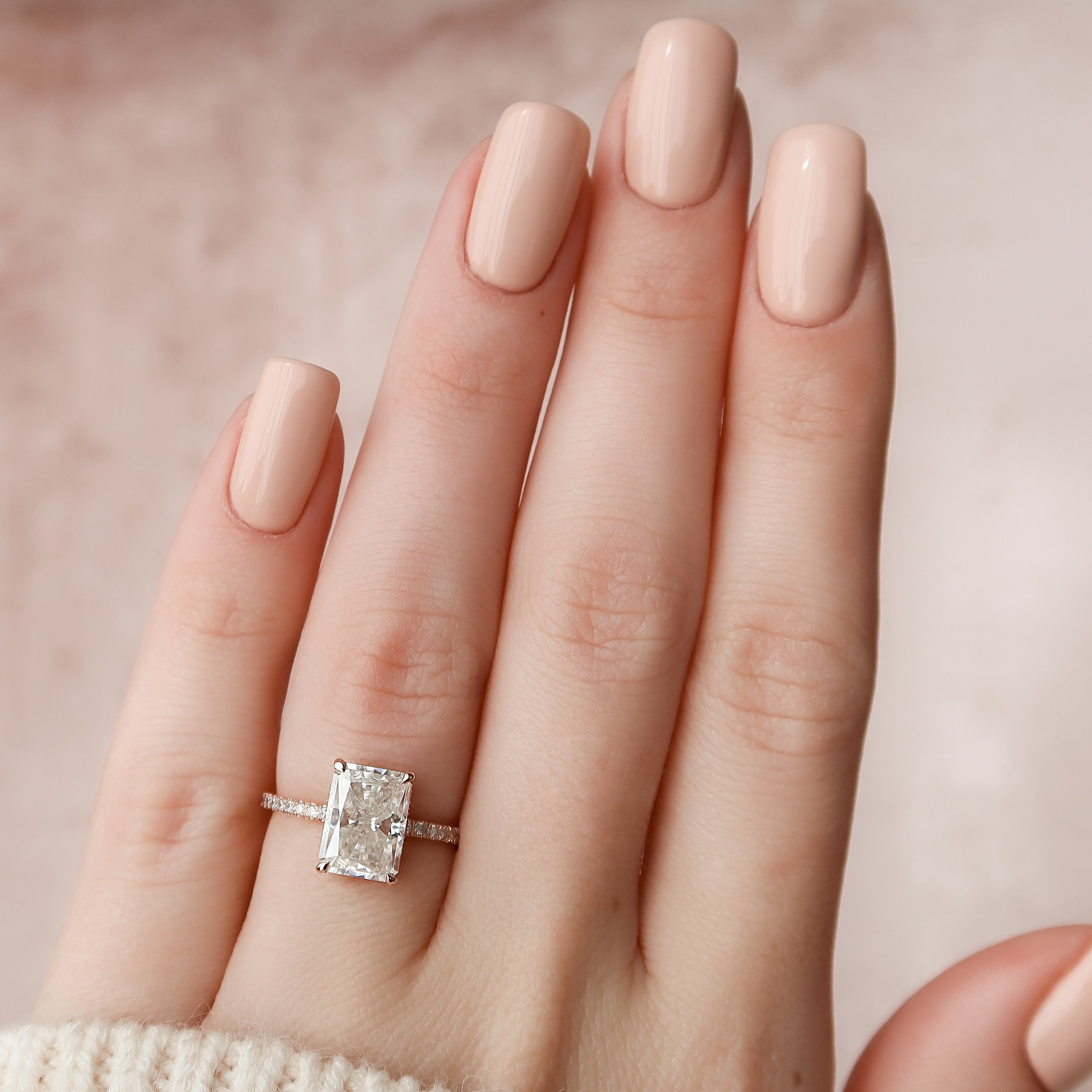 2.0 - 4.0 CT Radiant Cut CVD Diamond Hidden Halo & Pave Engagement Ring