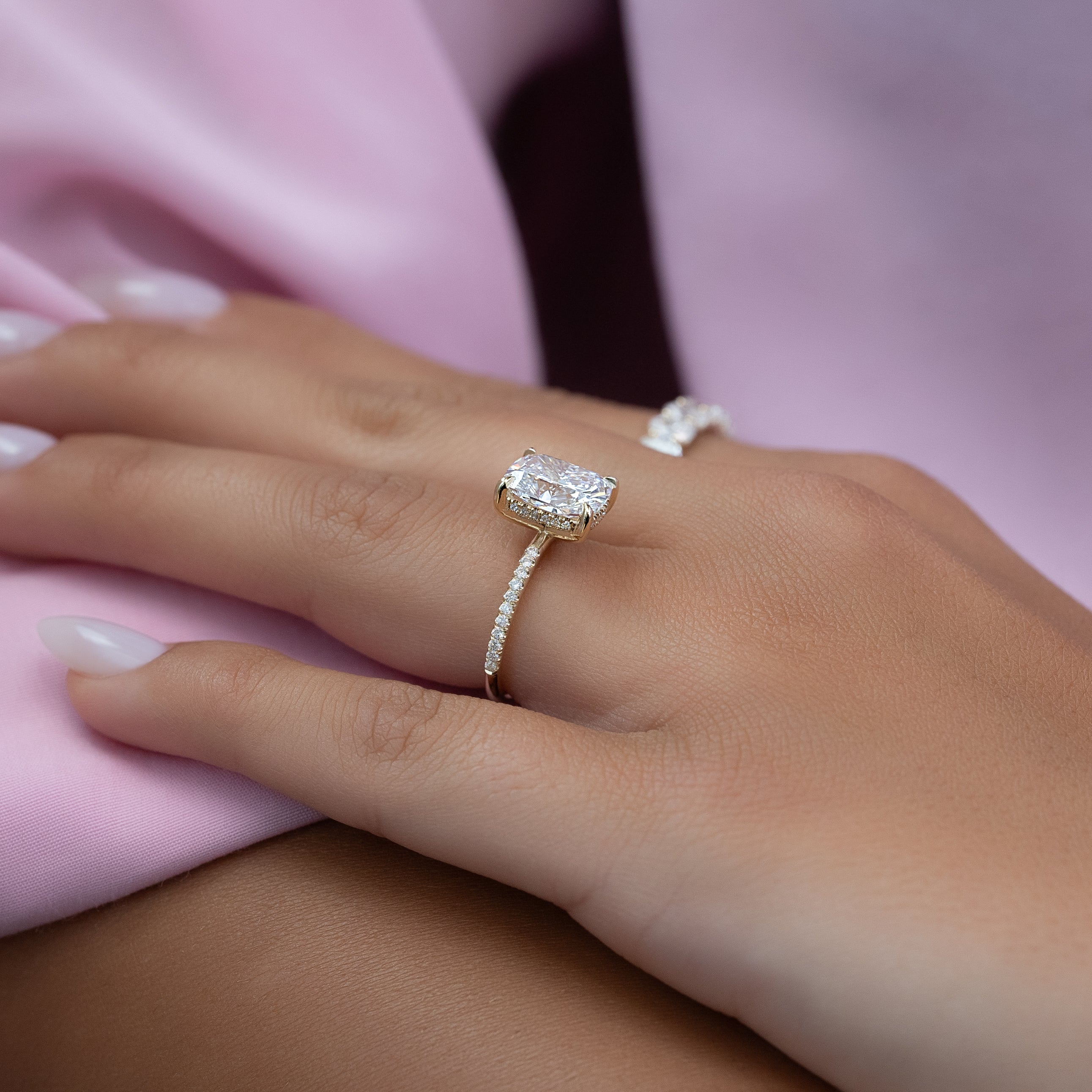 2.0 - 4.0 CT Elongated Cushion Cut Lab Grown Diamond Hidden Halo & Pave Style Engagement Ring