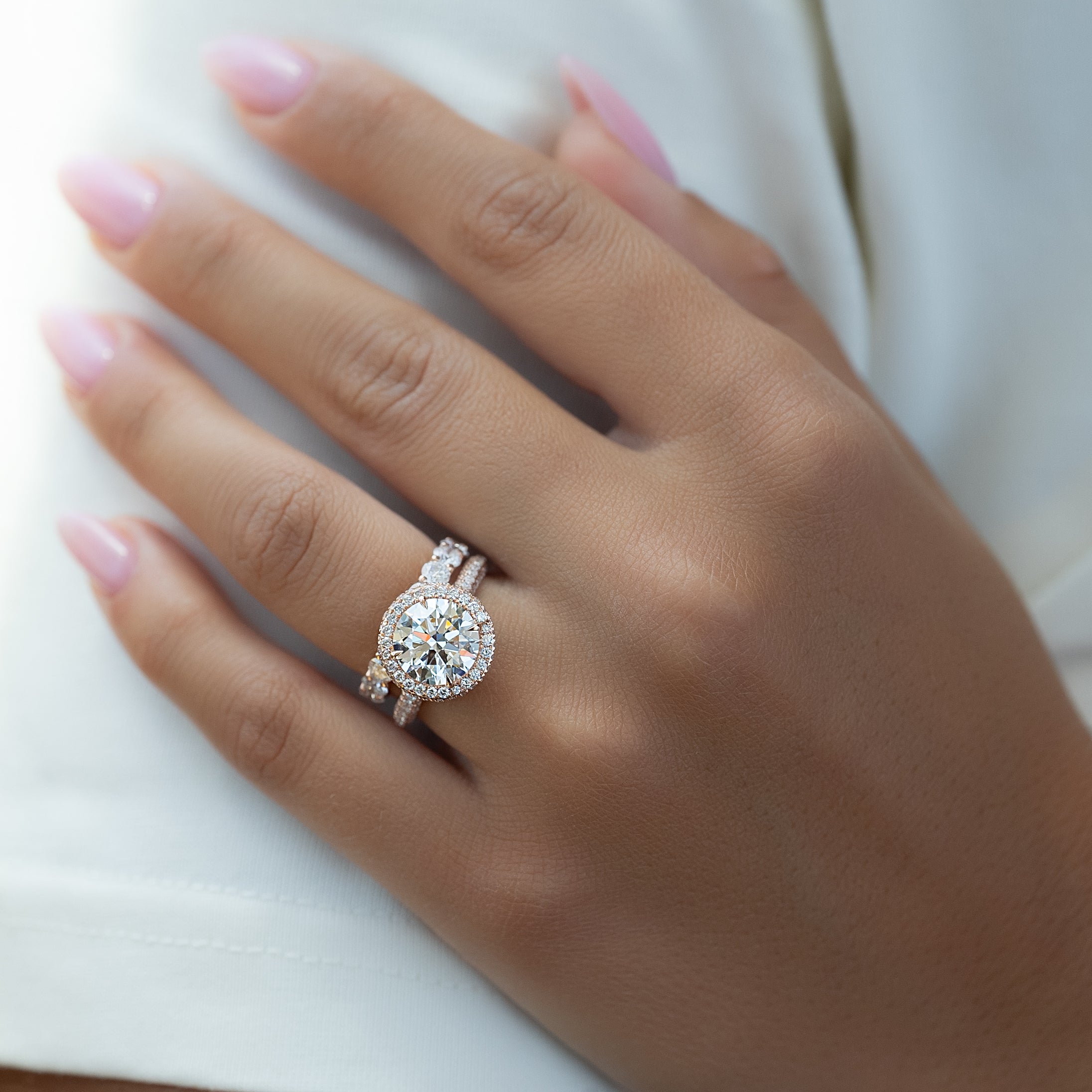 2.0 - 4.0 CT Round Cut Lab Grown Diamond Halo & Pave Engagement Ring