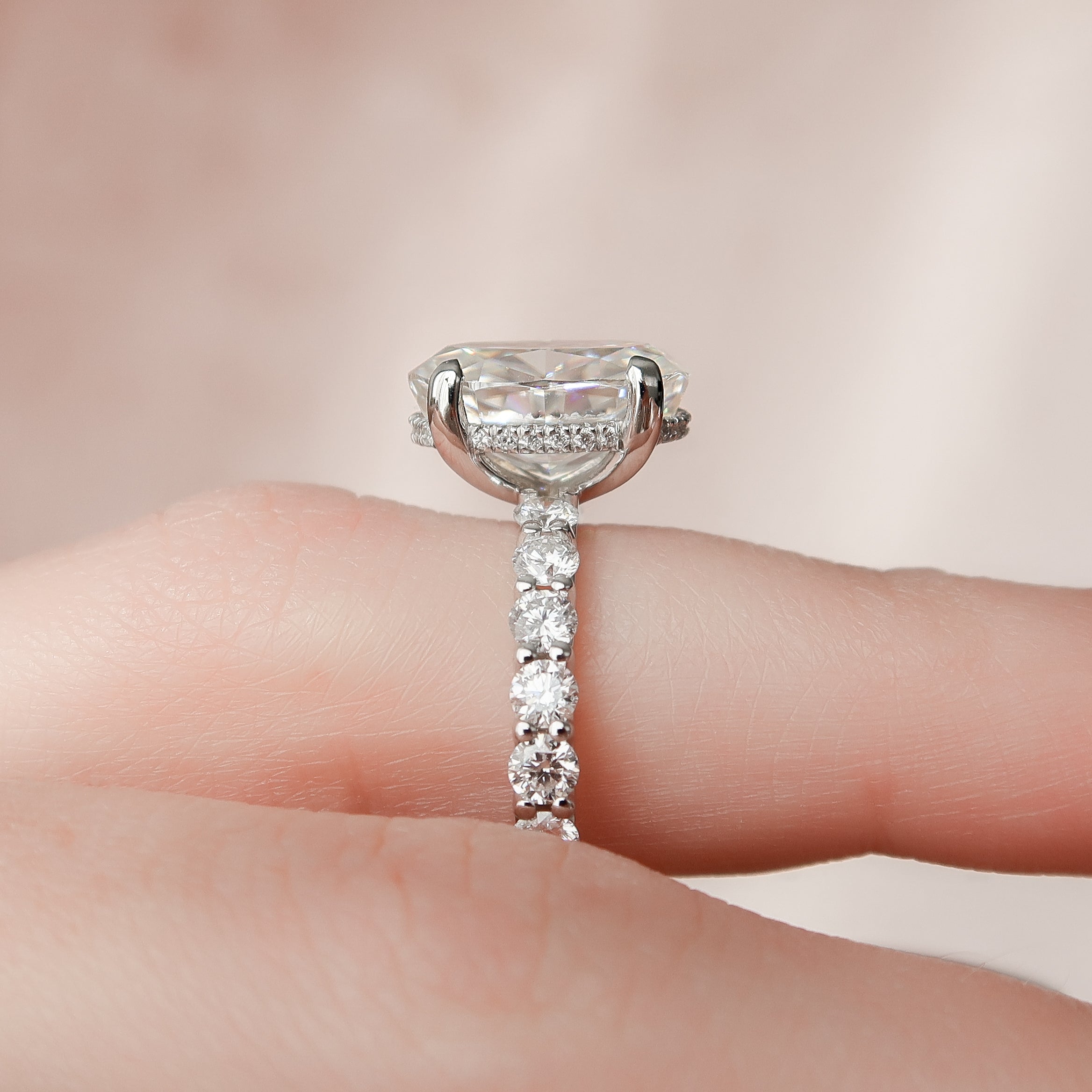 2.0 - 4.0 CT Oval Cut CVD Diamond Hidden Halo & pave Engagement Ring
