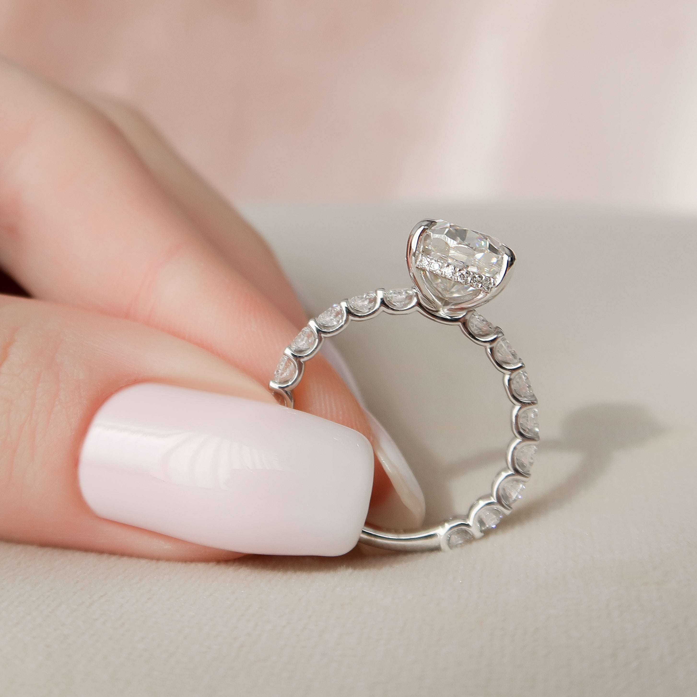 2.0 - 4.0 CT Oval Cut CVD Diamond Hidden Halo & pave Engagement Ring