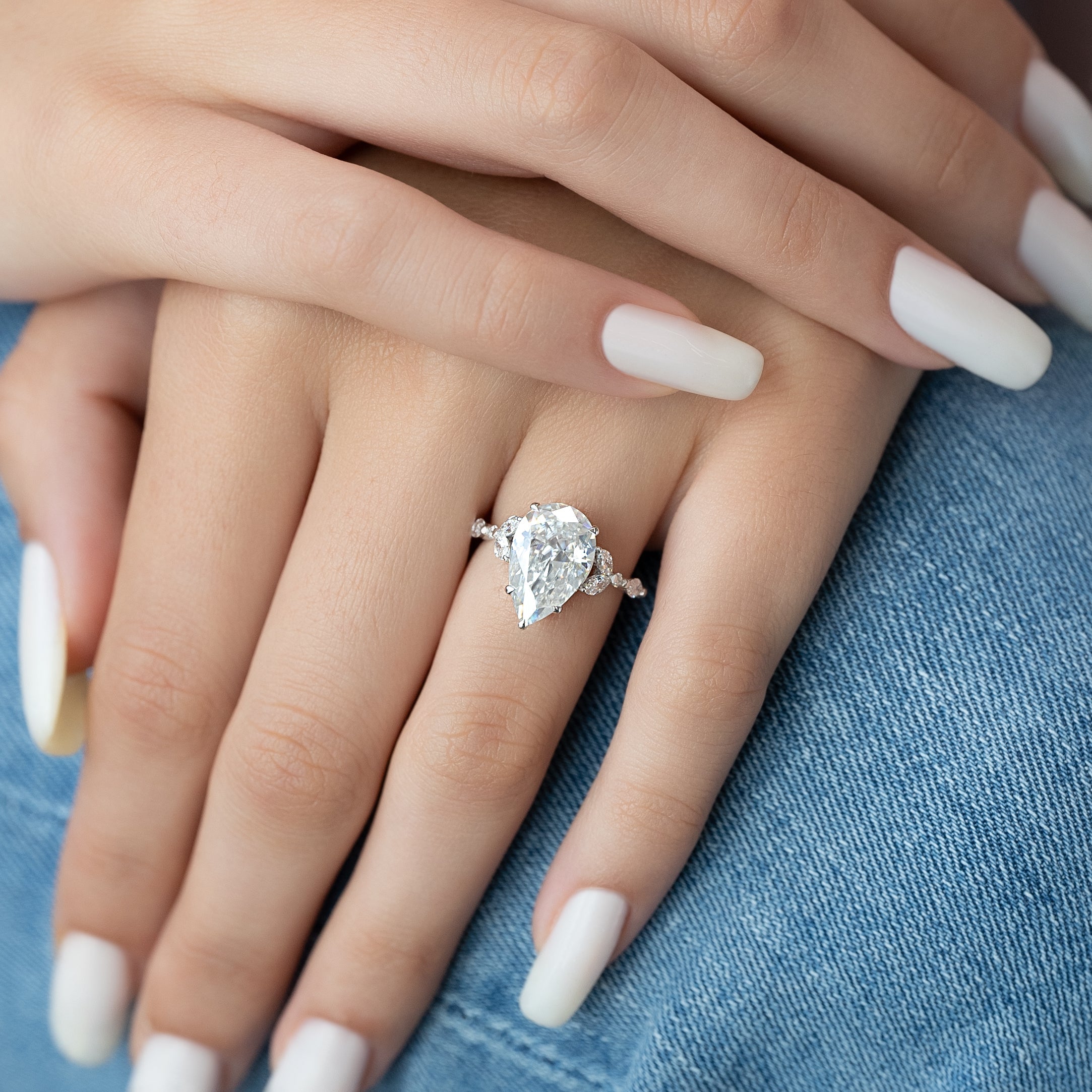 1.50 - 3.50 CT Pear Cut  Lab Grown Diamond Cluster Engagement Ring