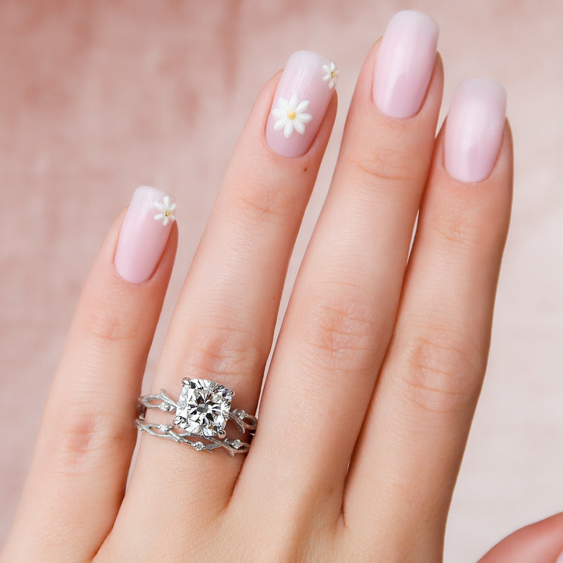 1.50 - 3.50 CT Cushion Cut Lab Grown Diamond twig Engagement Ring