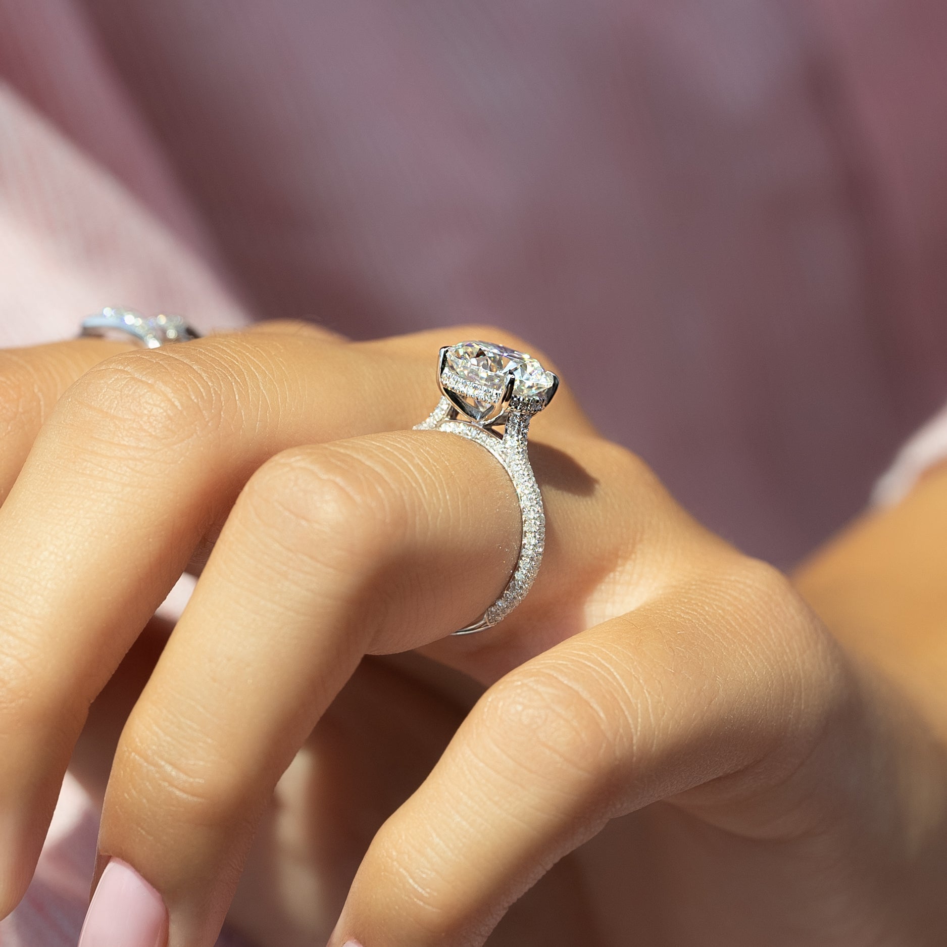 1.50 - 3.50  CT Round Cut Lab Grown Diamond Hidden Halo & Pave Engagement Ring