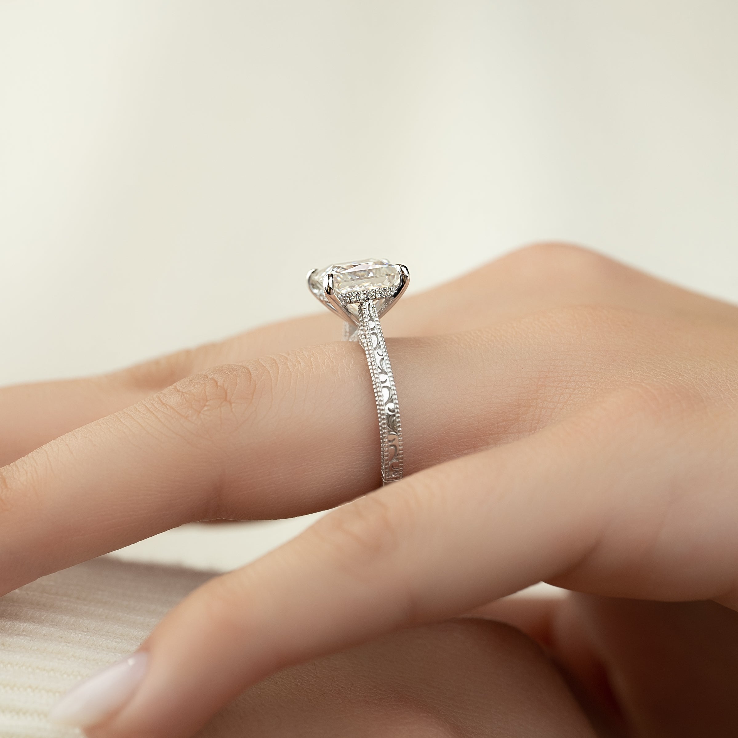 1.0 - 2.0 CT Princess Cut Lab Grown Diamond vintage Setting Engagement Ring