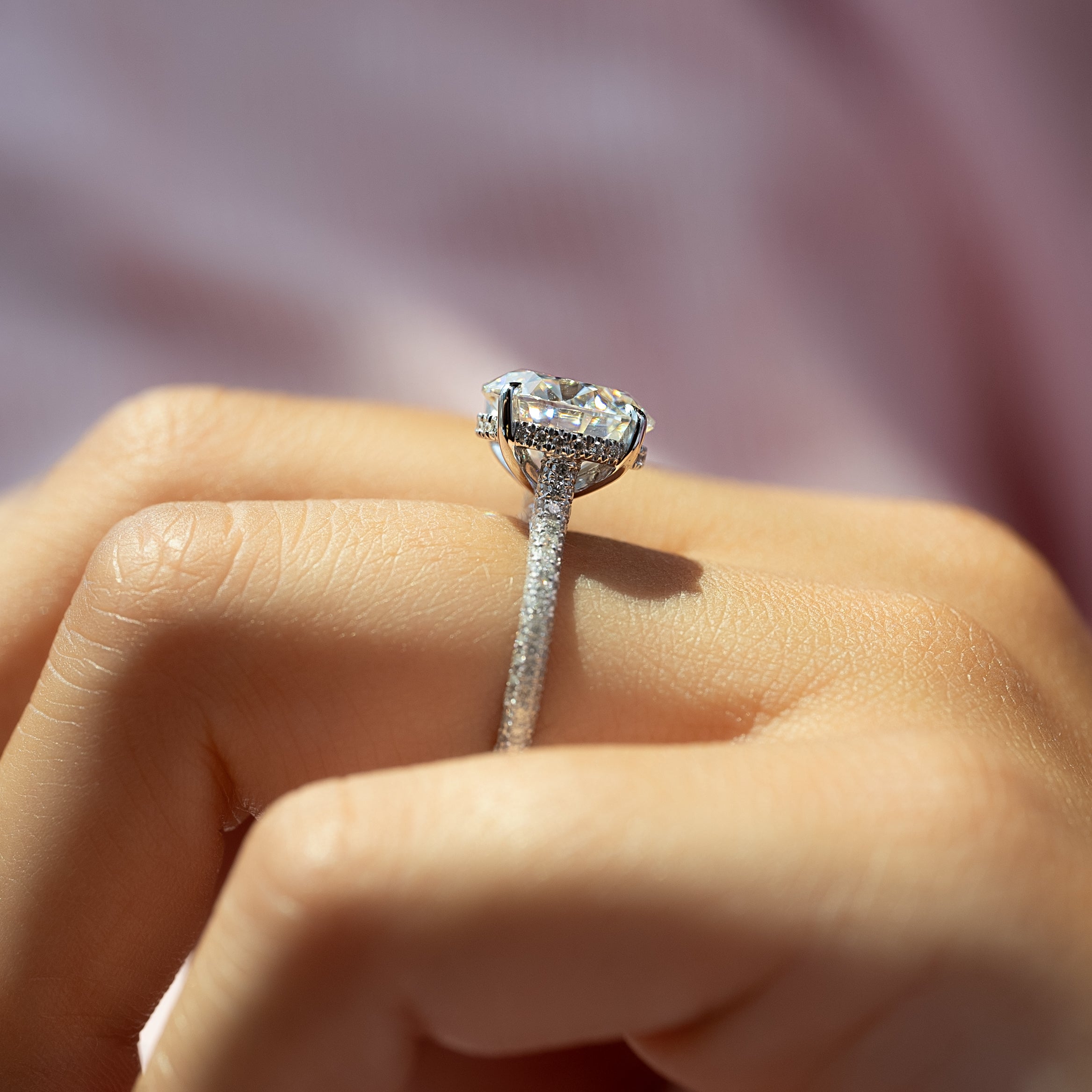 1.50 - 3.50  CT Round Cut Lab Grown Diamond Hidden Halo & Pave Engagement Ring