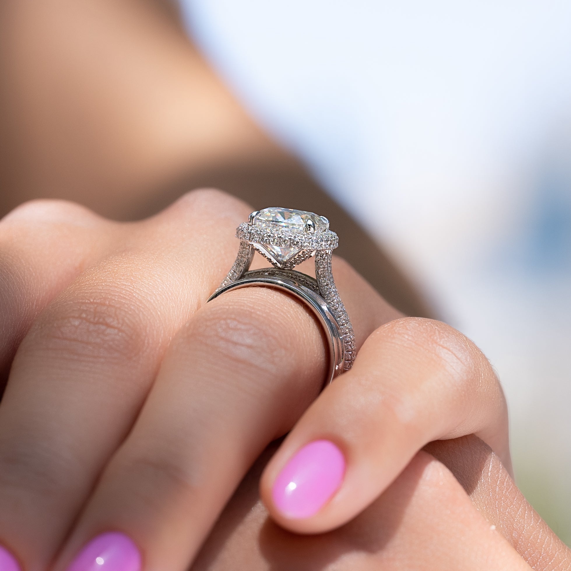 1.50 - 3.50 CT Cushion Cut Lab Grown Diamond Halo & Pave Engagement Ring