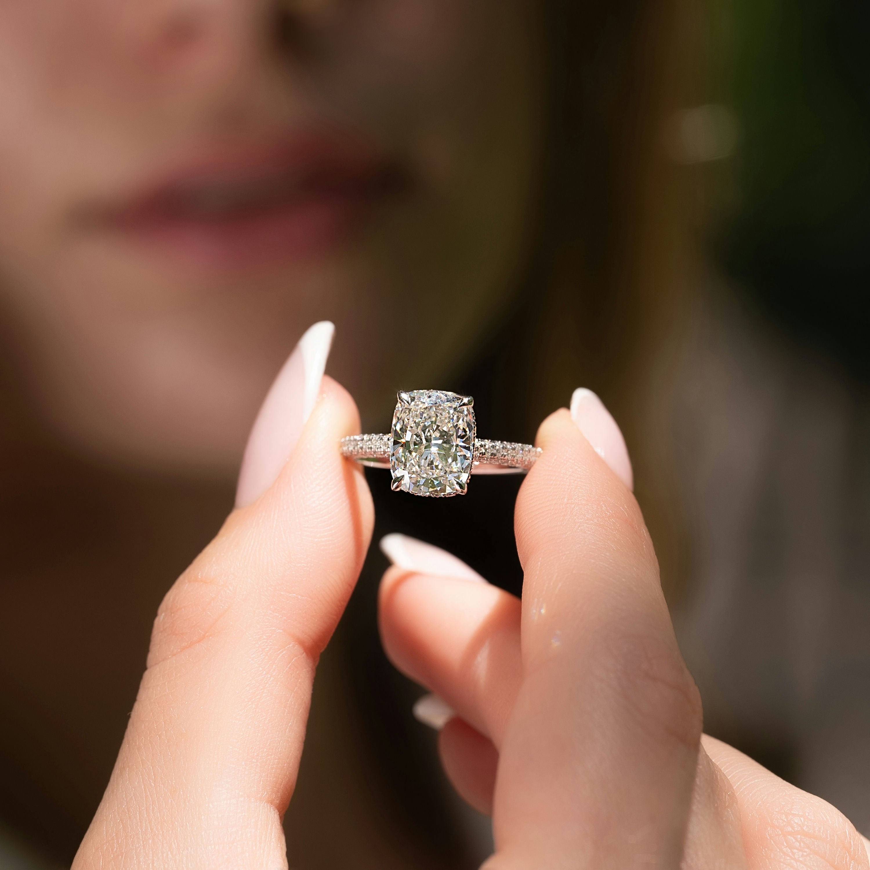 2.0 - 4.0 CT Elongated Cushion Cut Lab Grown Diamond Hidden Halo & Pave Style Engagement Ring