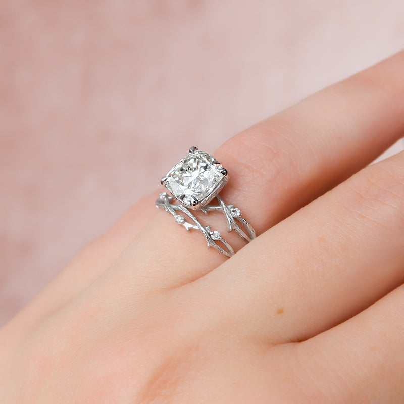 1.50 - 3.50 CT Cushion Cut Lab Grown Diamond twig Engagement Ring