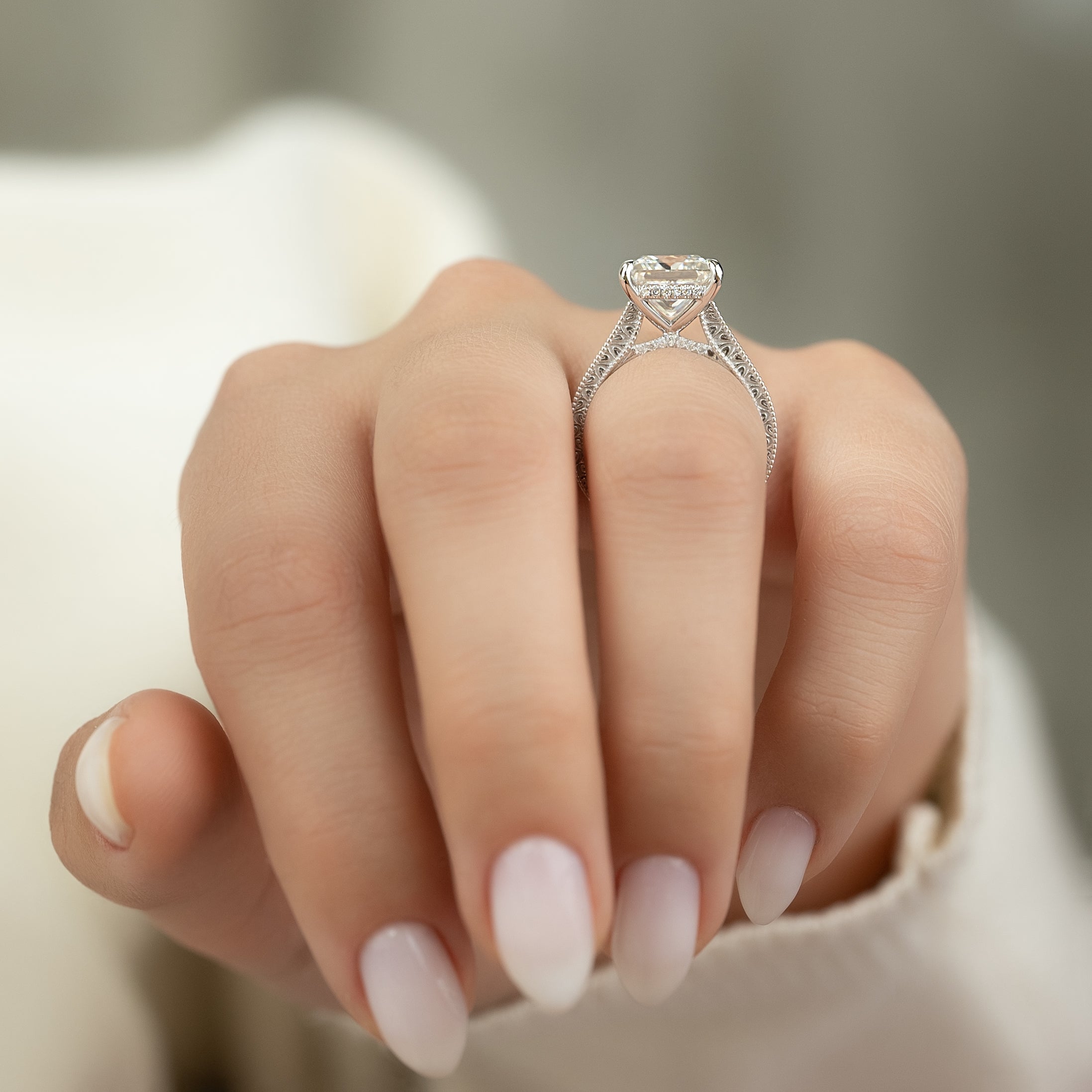 1.0 - 2.0 CT Princess Cut Lab Grown Diamond vintage Setting Engagement Ring