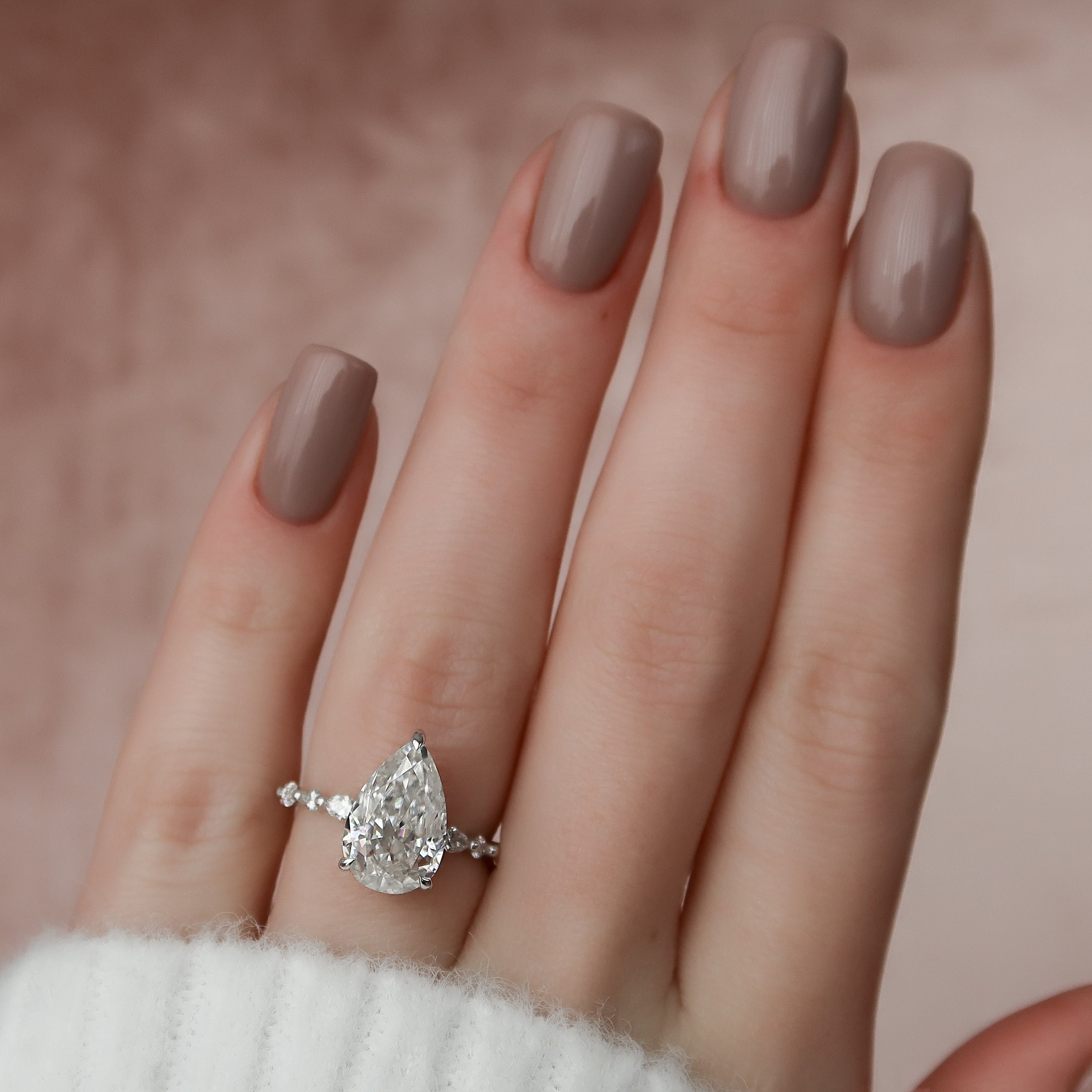 1.50 - 3.50 CT Pear Cut Lab Grown Diamond Hidden Halo & Pave Engagement Ring