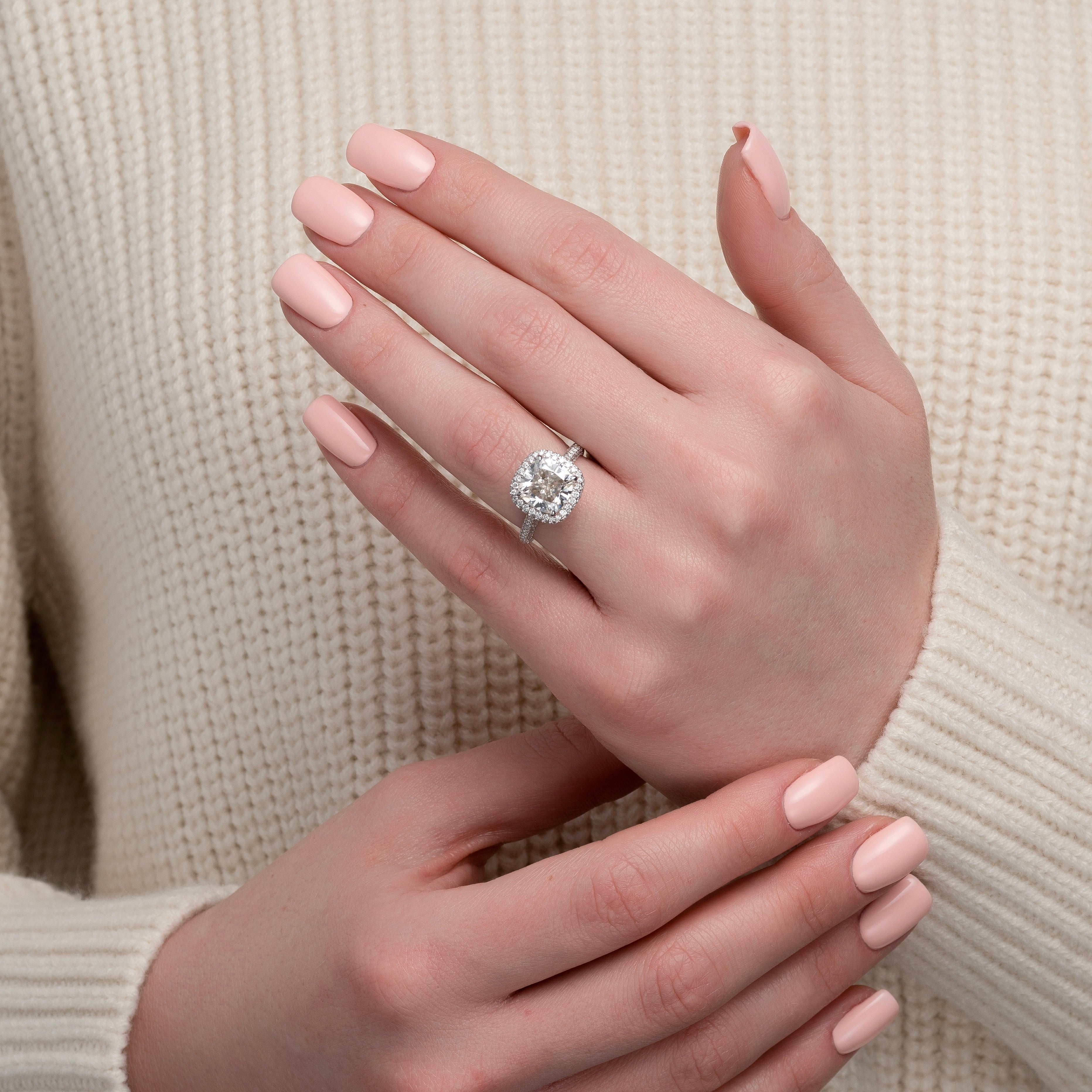 1.50 - 3.50 CT Cushion Cut Lab Grown Diamond Halo & Pave Engagement Ring