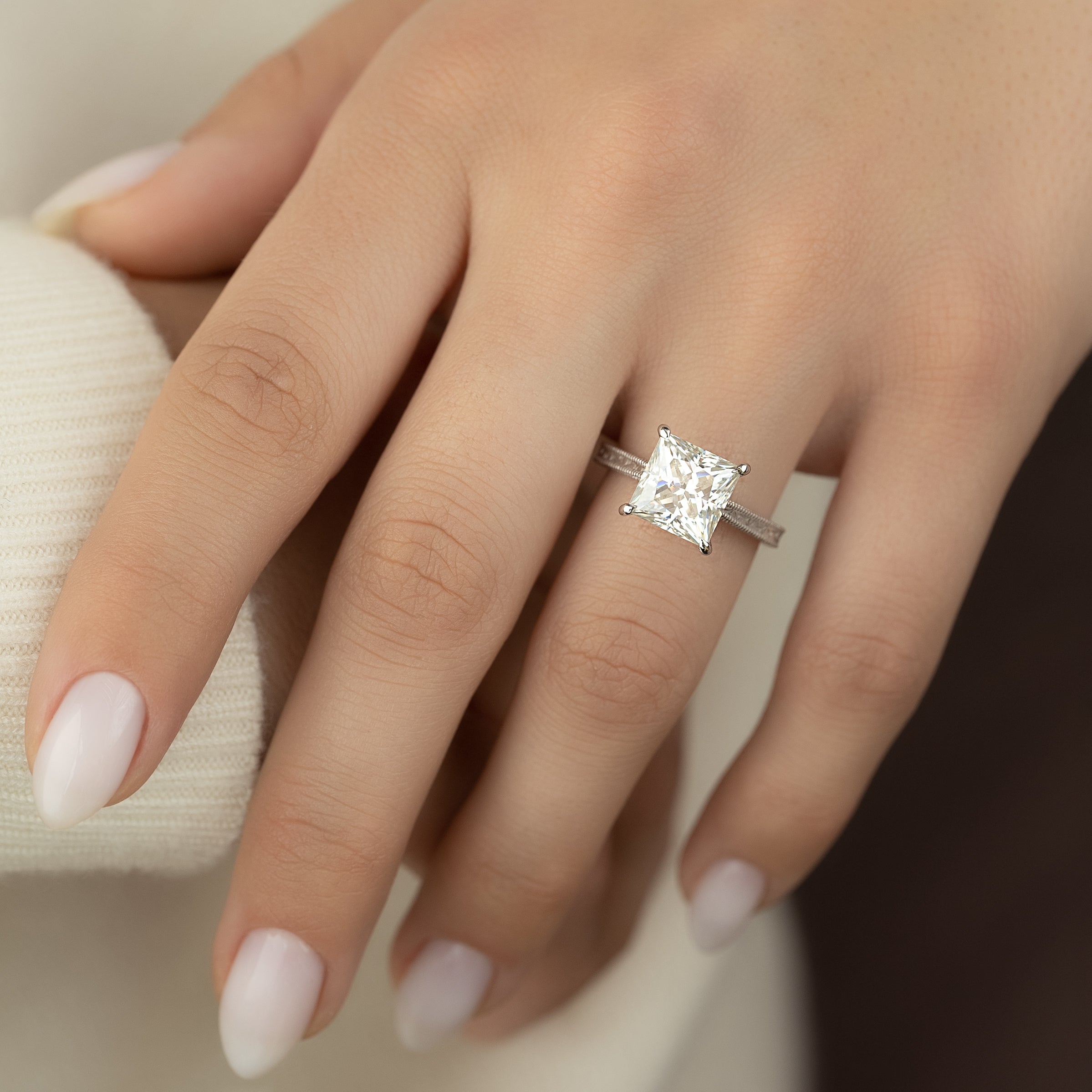 1.0 - 2.0 CT Princess Cut Lab Grown Diamond vintage Setting Engagement Ring