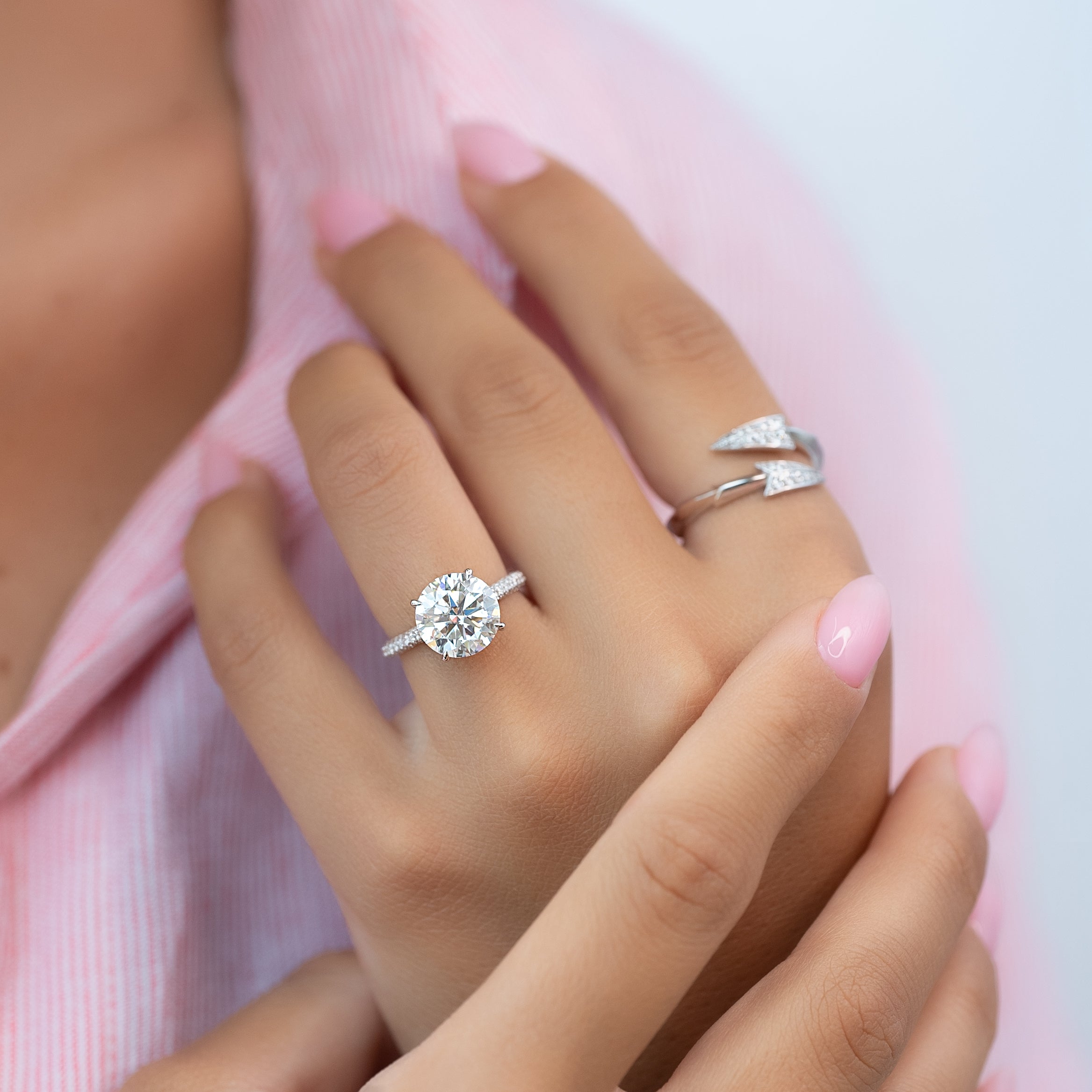 1.50 - 3.50  CT Round Cut Lab Grown Diamond Hidden Halo & Pave Engagement Ring