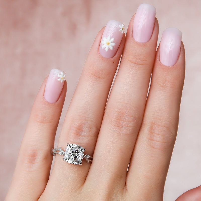 1.50 - 3.50 CT Cushion Cut Lab Grown Diamond twig Engagement Ring