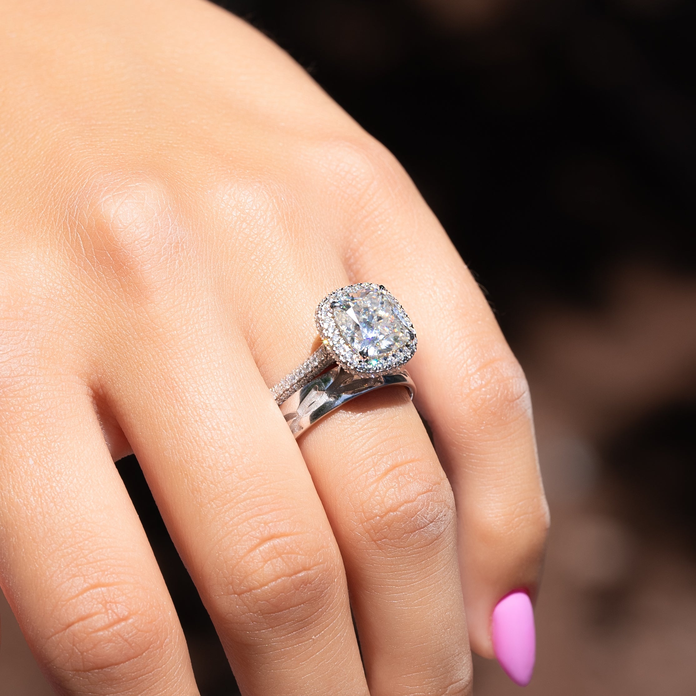 1.50 - 3.50 CT Cushion Cut Lab Grown Diamond Halo & Pave Engagement Ring