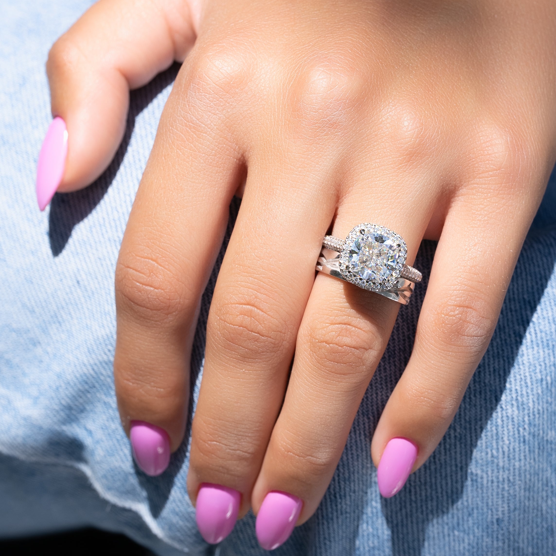 1.50 - 3.50 CT Cushion Cut Lab Grown Diamond Halo & Pave Engagement Ring