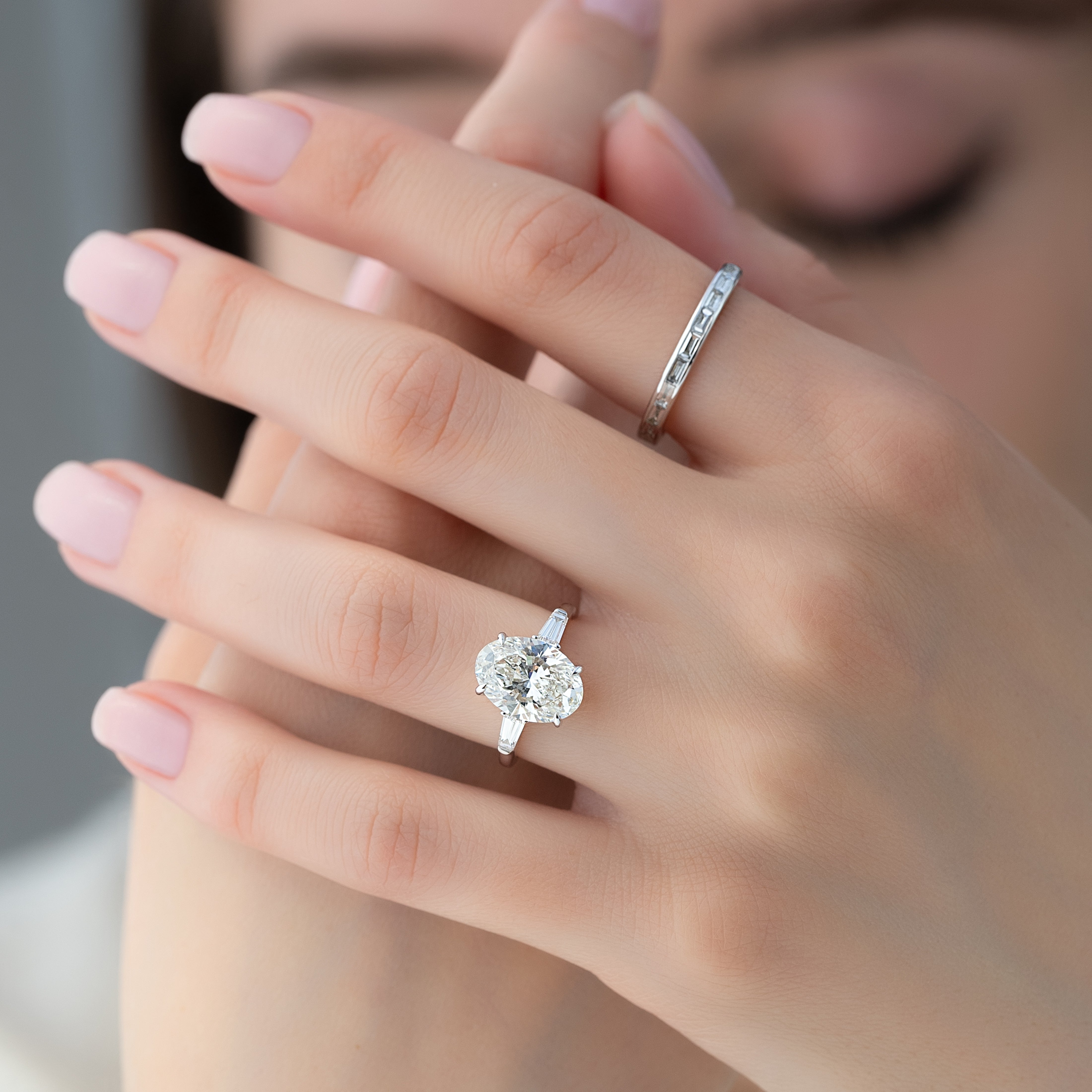 1.50 -3.50 CT Oval Cut CVD Diamond Three Stone Style Engagement Ring