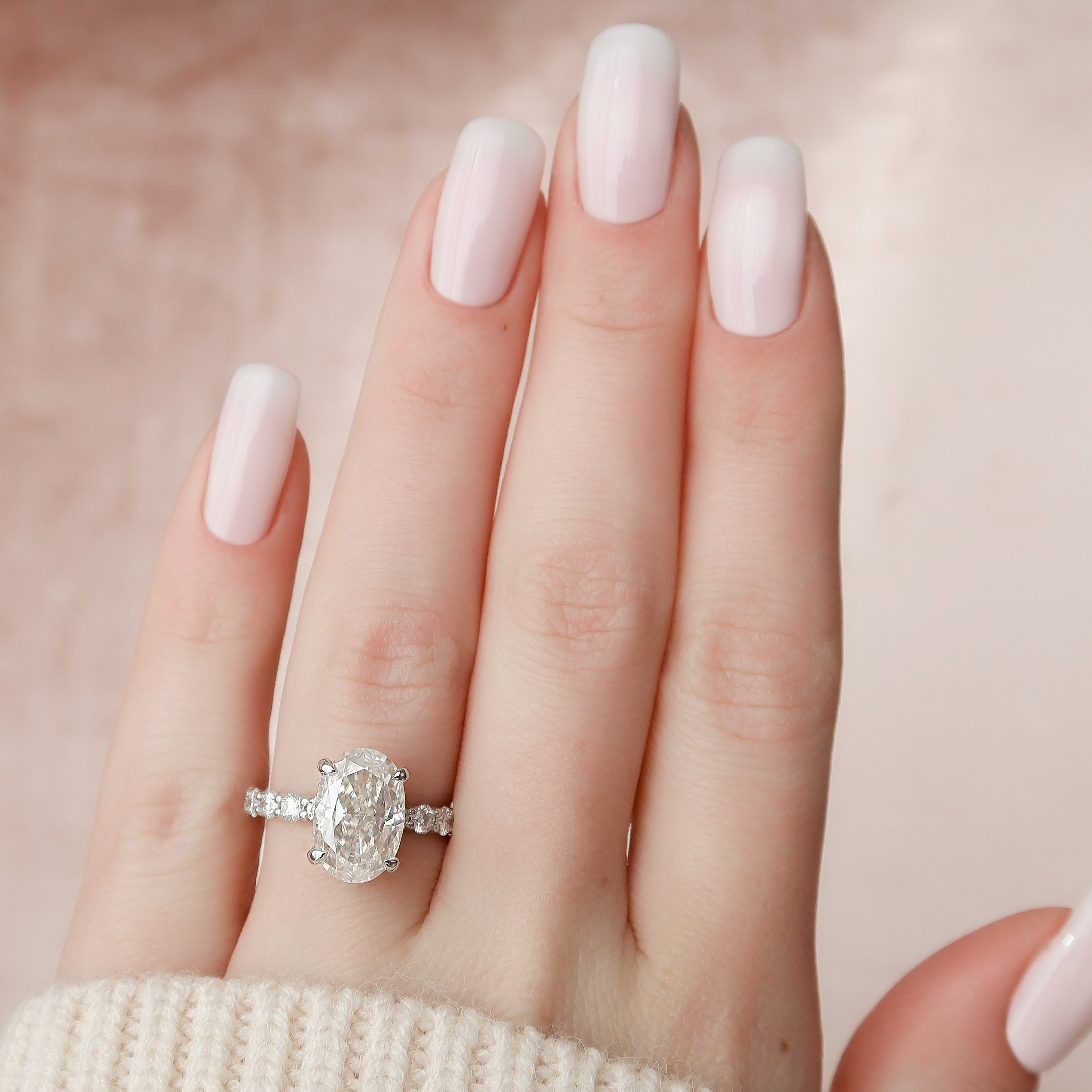 2.0 - 4.0 CT Oval Cut CVD Diamond Hidden Halo & pave Engagement Ring