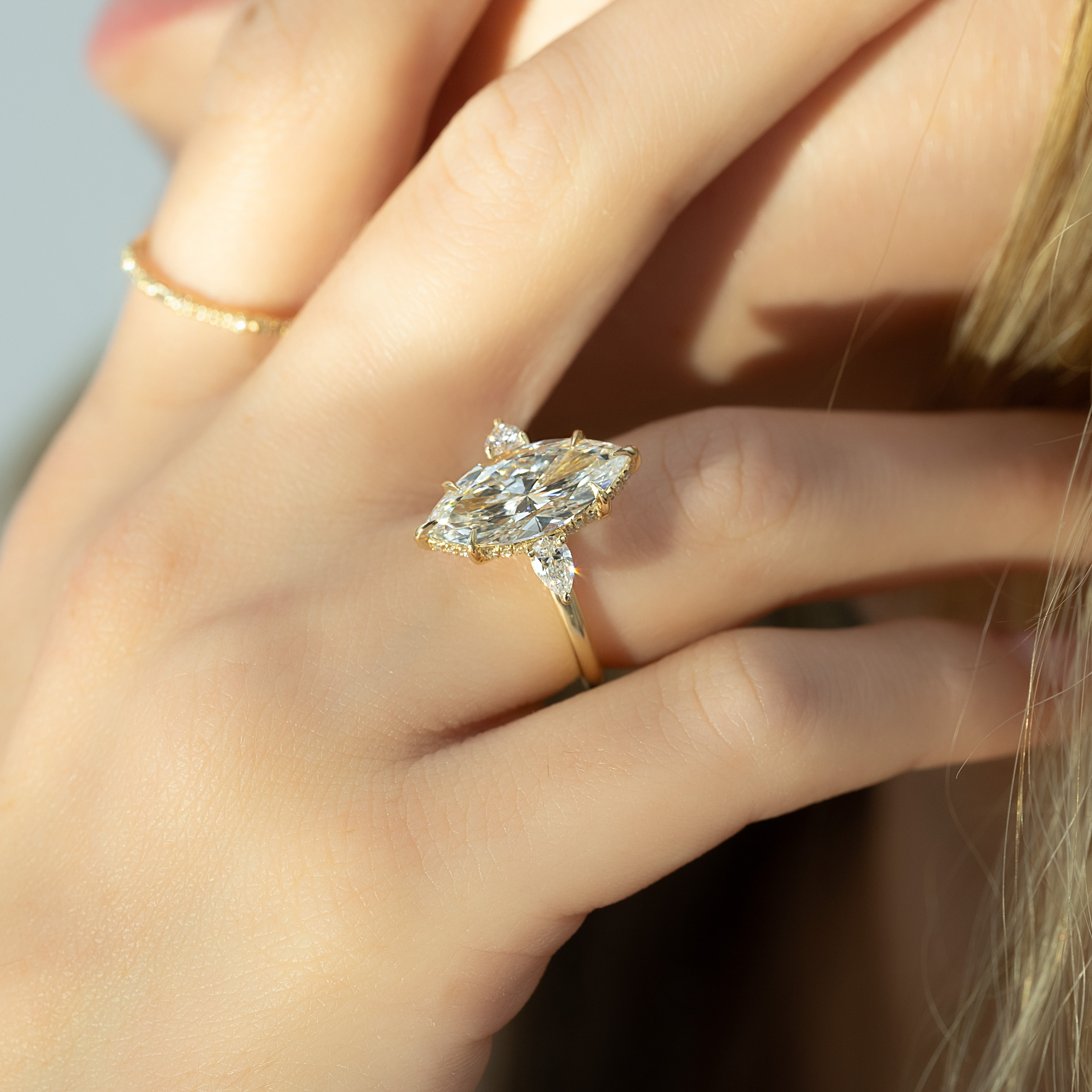 2.0 - 4.0 CT Marquise shaped Lab Grown Diamond Three Stone Engagement Ring