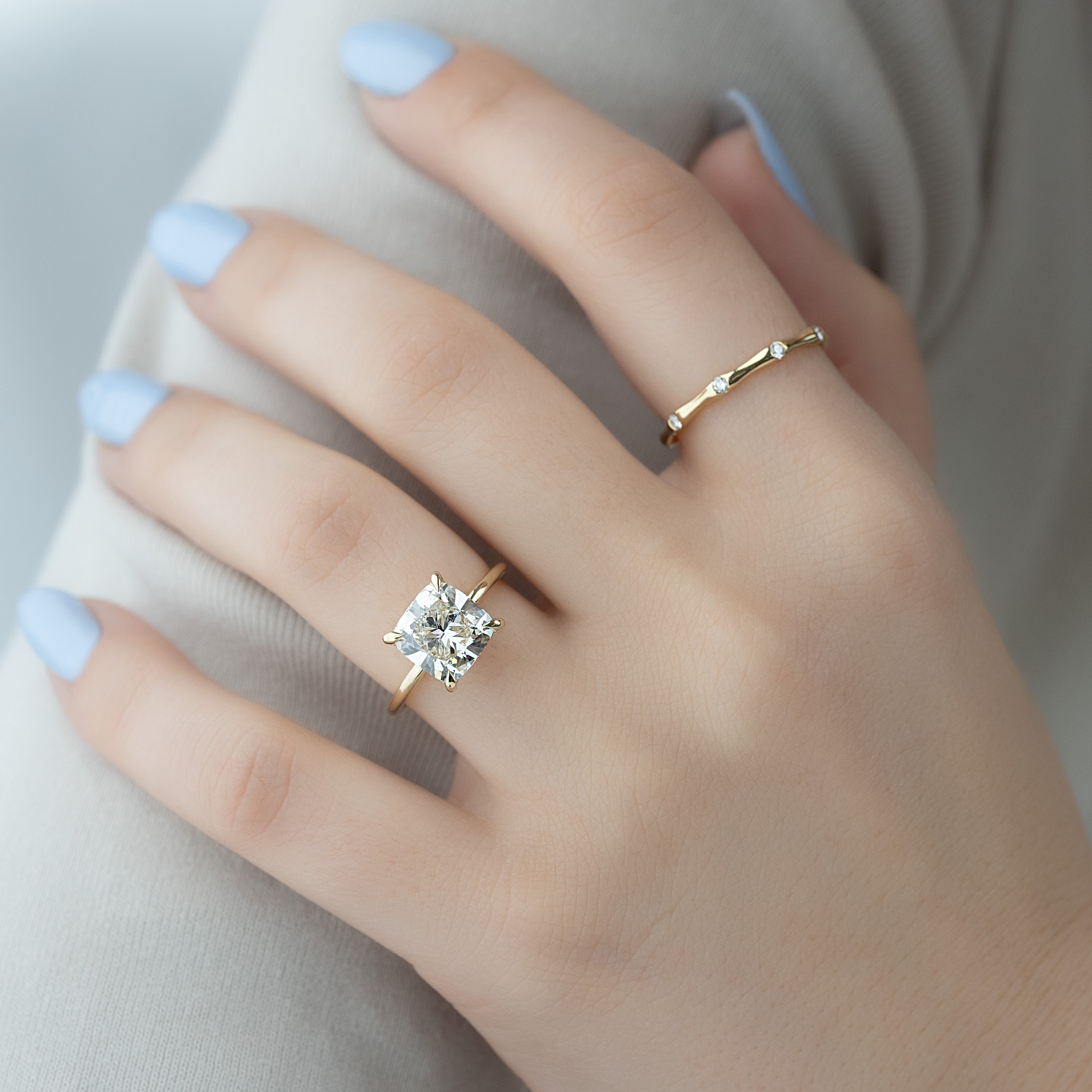1.0 - 3.0 CT Cushion Cut Lab Grown Diamond Hidden Halo Engagement Ring