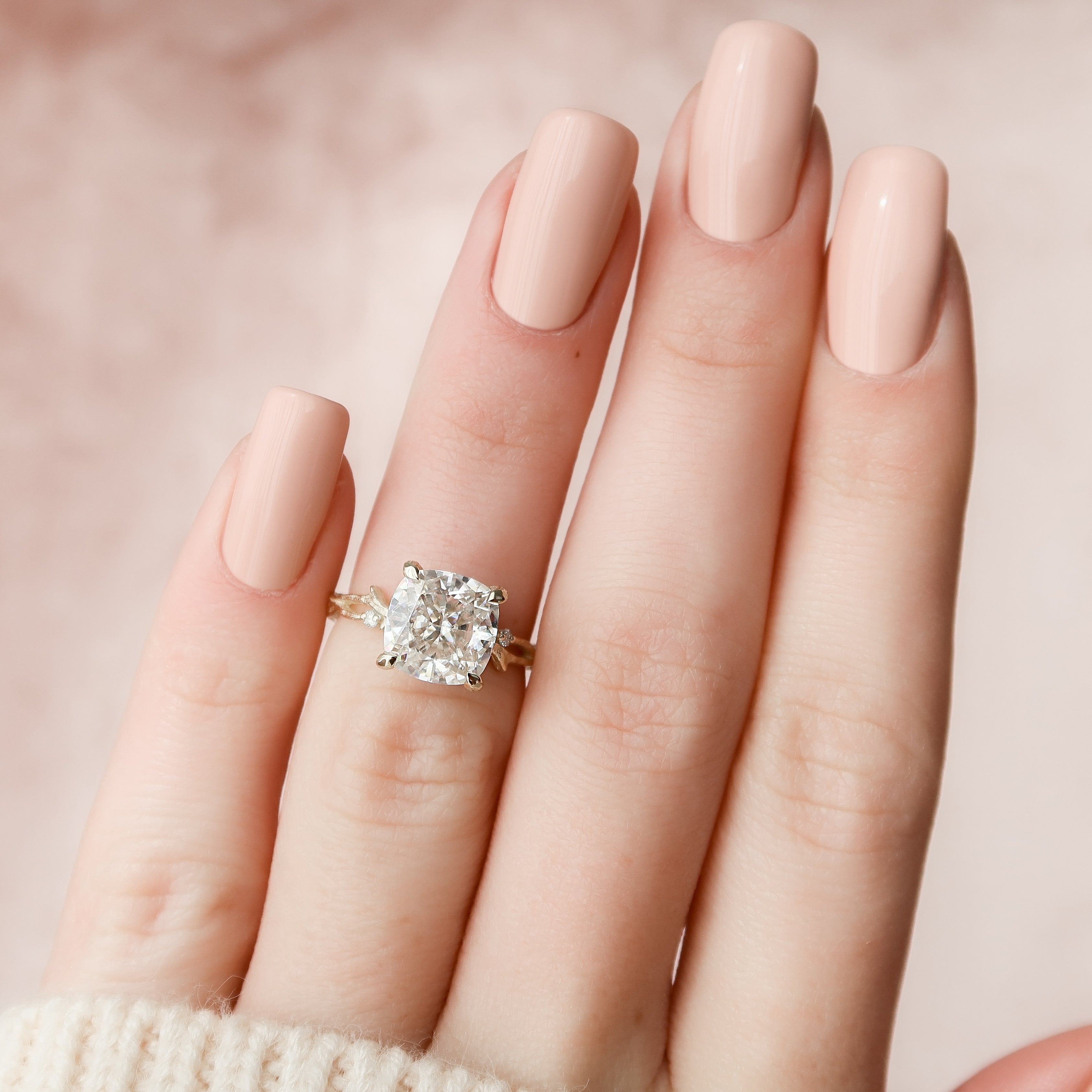 1.50 - 3.50 CT Cushion Cut Lab Grown Diamond twig Engagement Ring